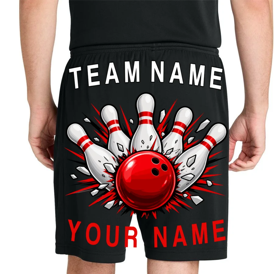 Bowling Team Name Personalized Custom Gift - Custom Bowling Pins & Ball Team Design Men's Shorts - Back 1