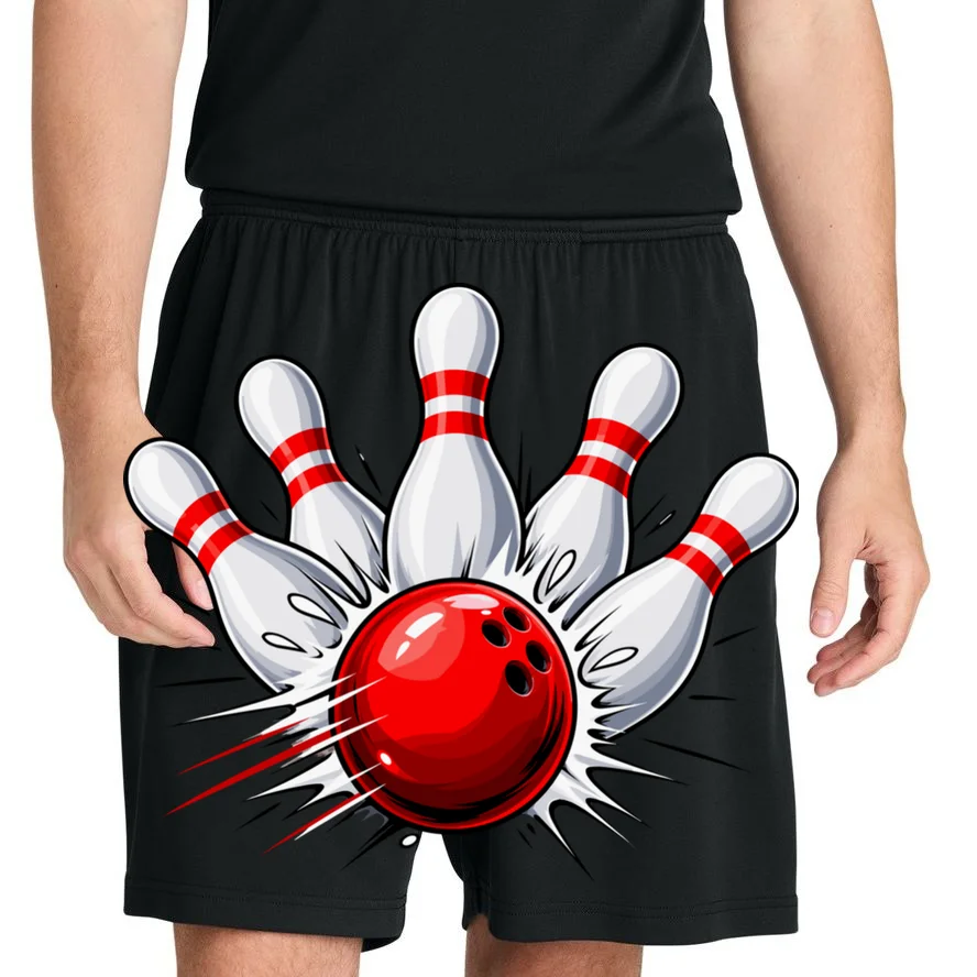 Bowling Team Name Personalized Custom Gift - Custom Bowling Pins & Ball Team Design Men's Shorts - Front 1