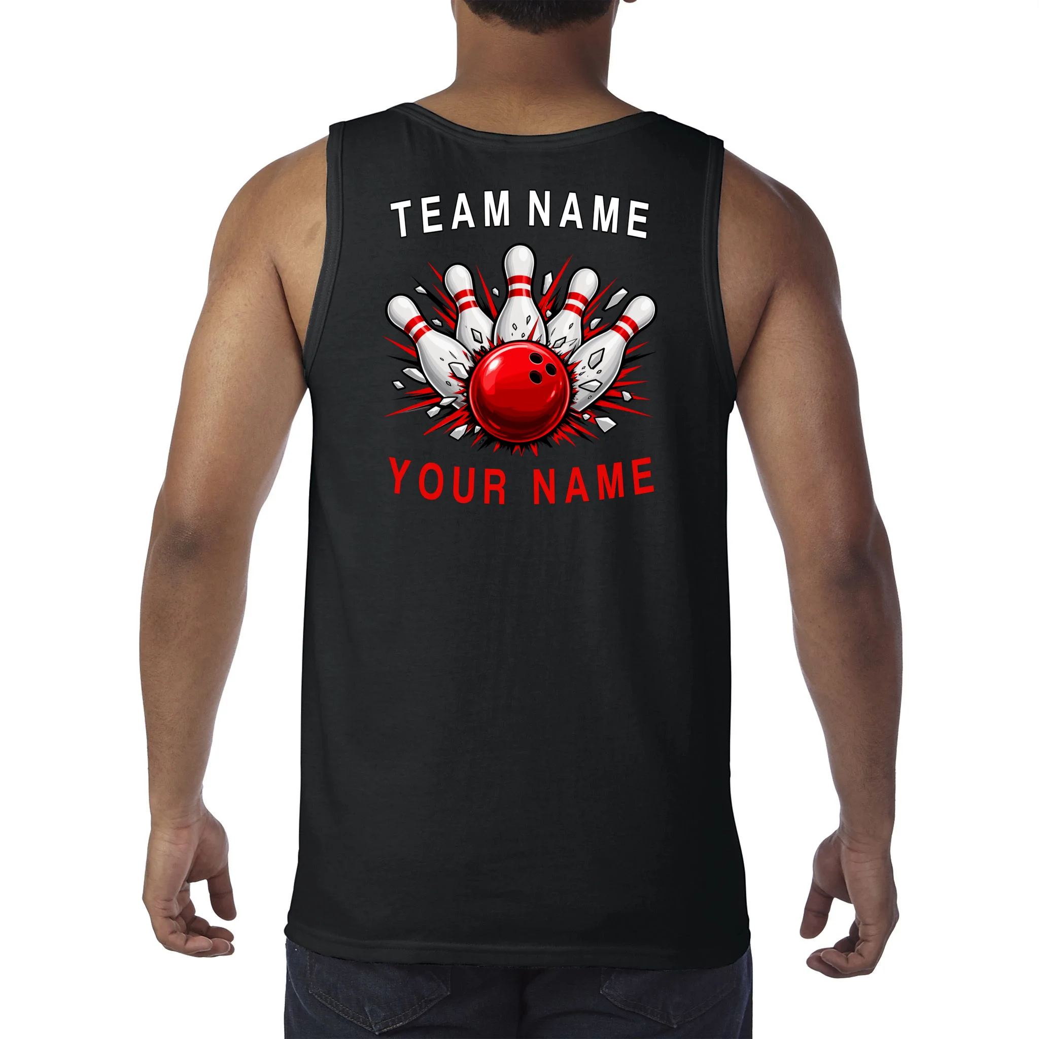 Bowling Team Name Personalized Custom Gift - Custom Bowling Pins & Ball Team Design Men's Tank Top - Back