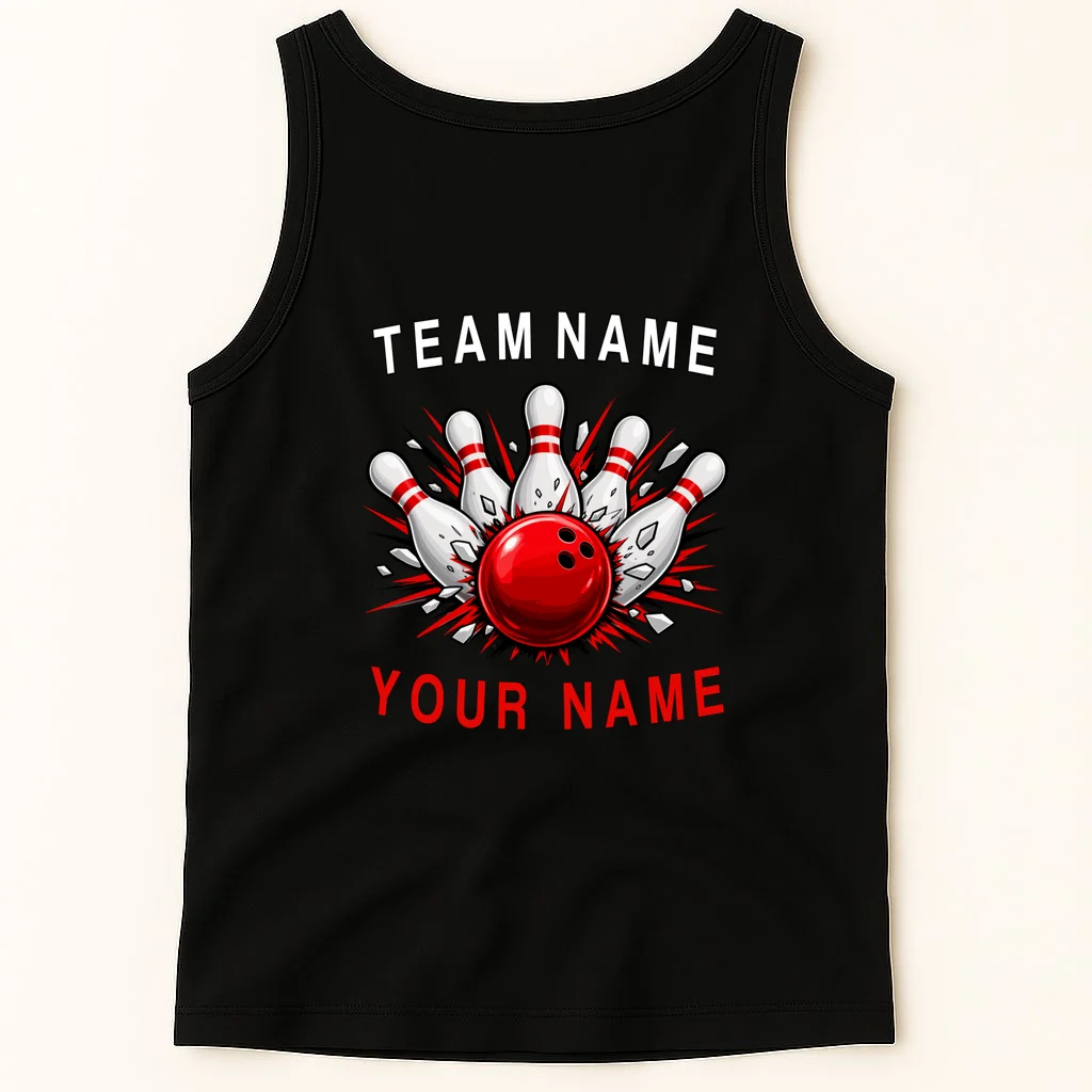 Bowling Team Name Personalized Custom Gift - Custom Bowling Pins & Ball Team Design Men's Tank Top - Back 1