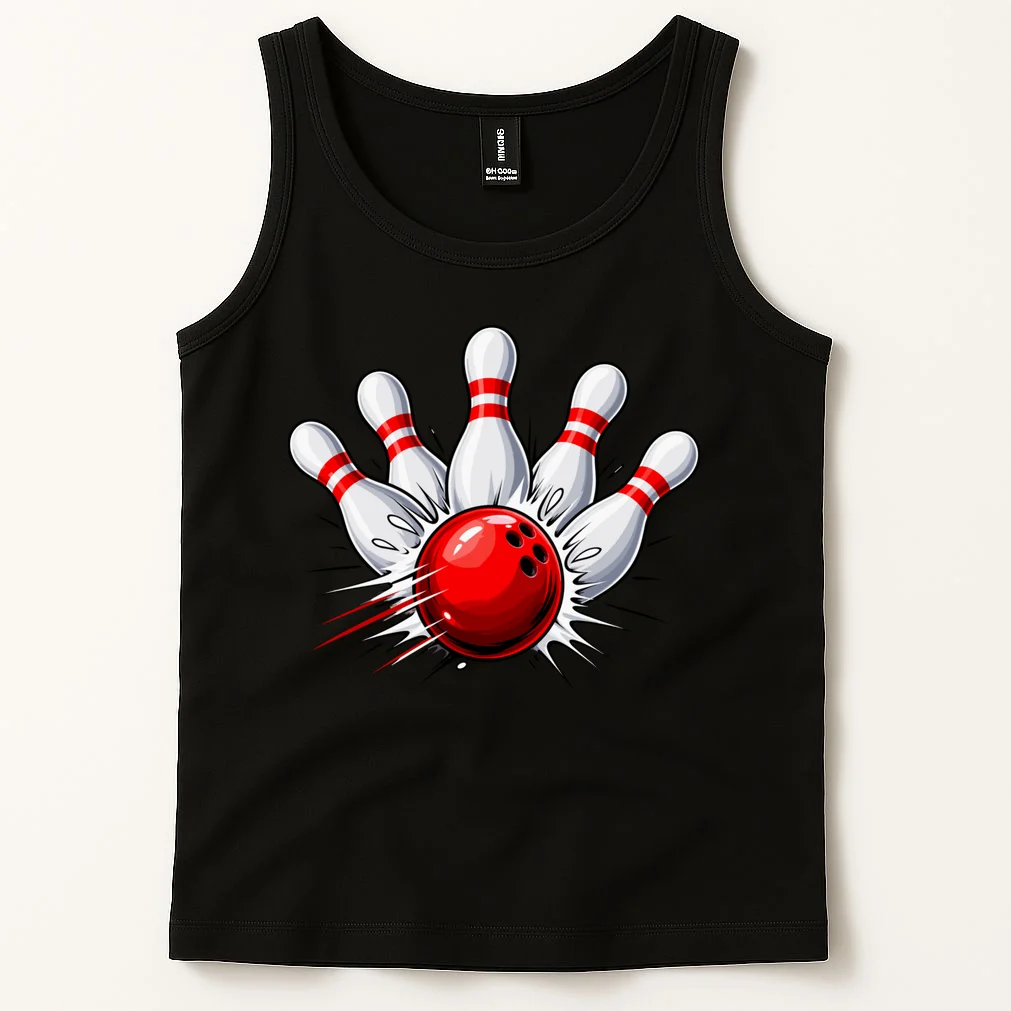 Bowling Team Name Personalized Custom Gift - Custom Bowling Pins & Ball Team Design Men's Tank Top - Front 1
