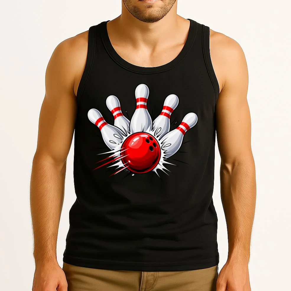 Bowling Team Name Personalized Custom Gift - Custom Bowling Pins & Ball Team Design Men's Tank Top - Front 2