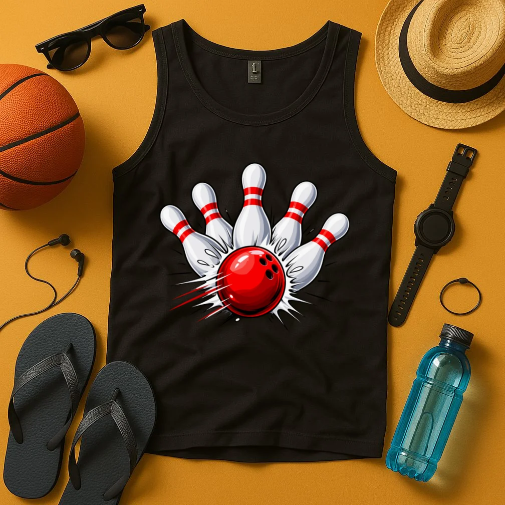 Bowling Team Name Personalized Custom Gift - Custom Bowling Pins & Ball Team Design Men's Tank Top - Front 3