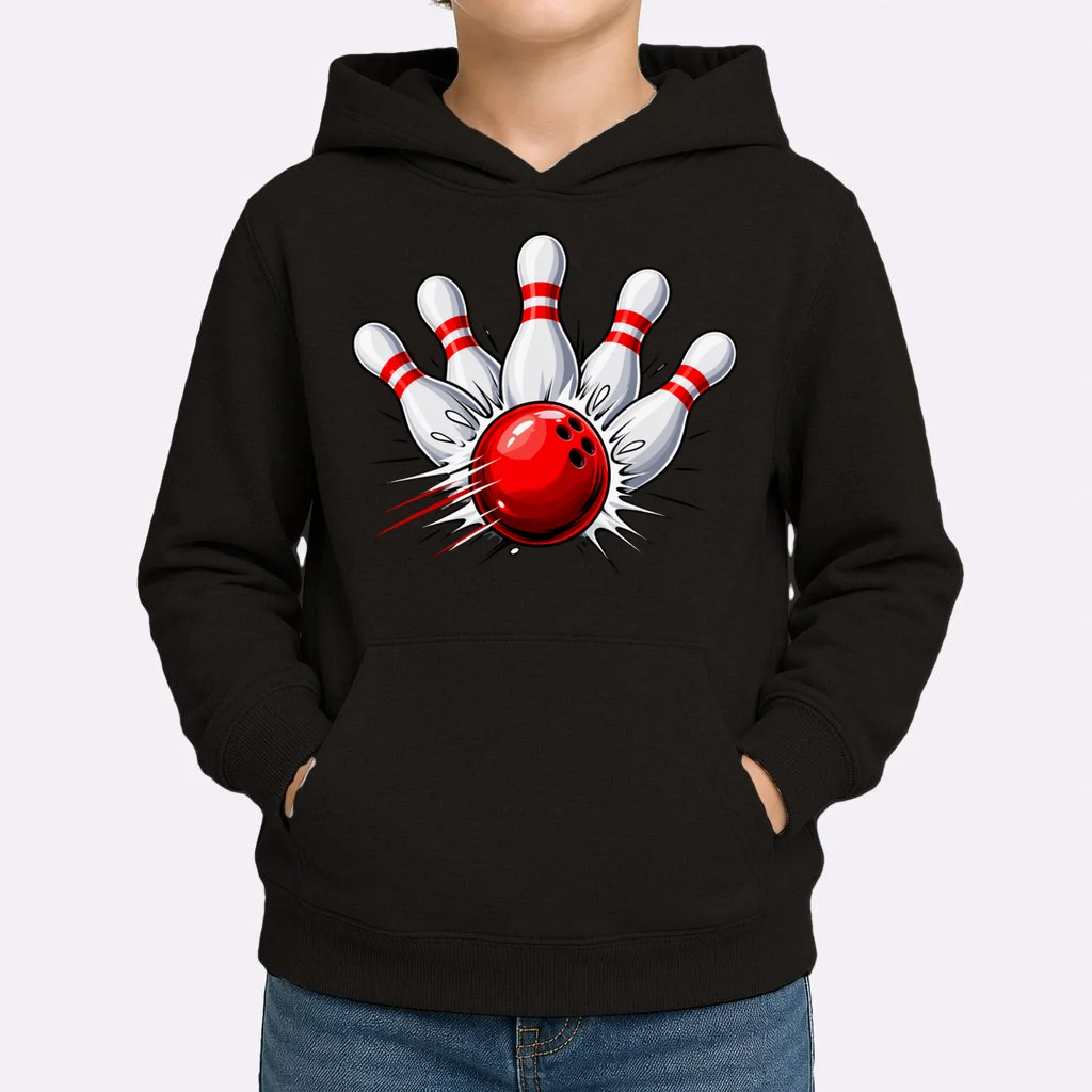 Bowling Team Name Personalized Custom Gift - Custom Bowling Pins & Ball Team Design Kids Hoodie - Front 1