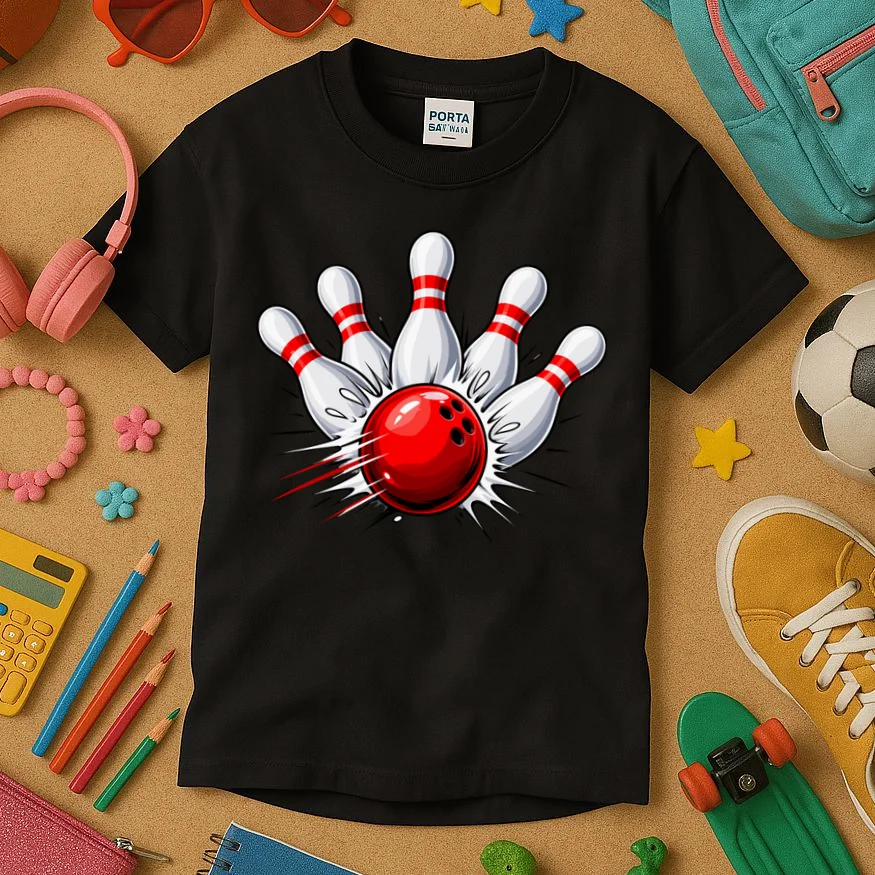 Bowling Team Name Personalized Custom Gift - Custom Bowling Pins & Ball Team Design Kids T-Shirt - Front 2