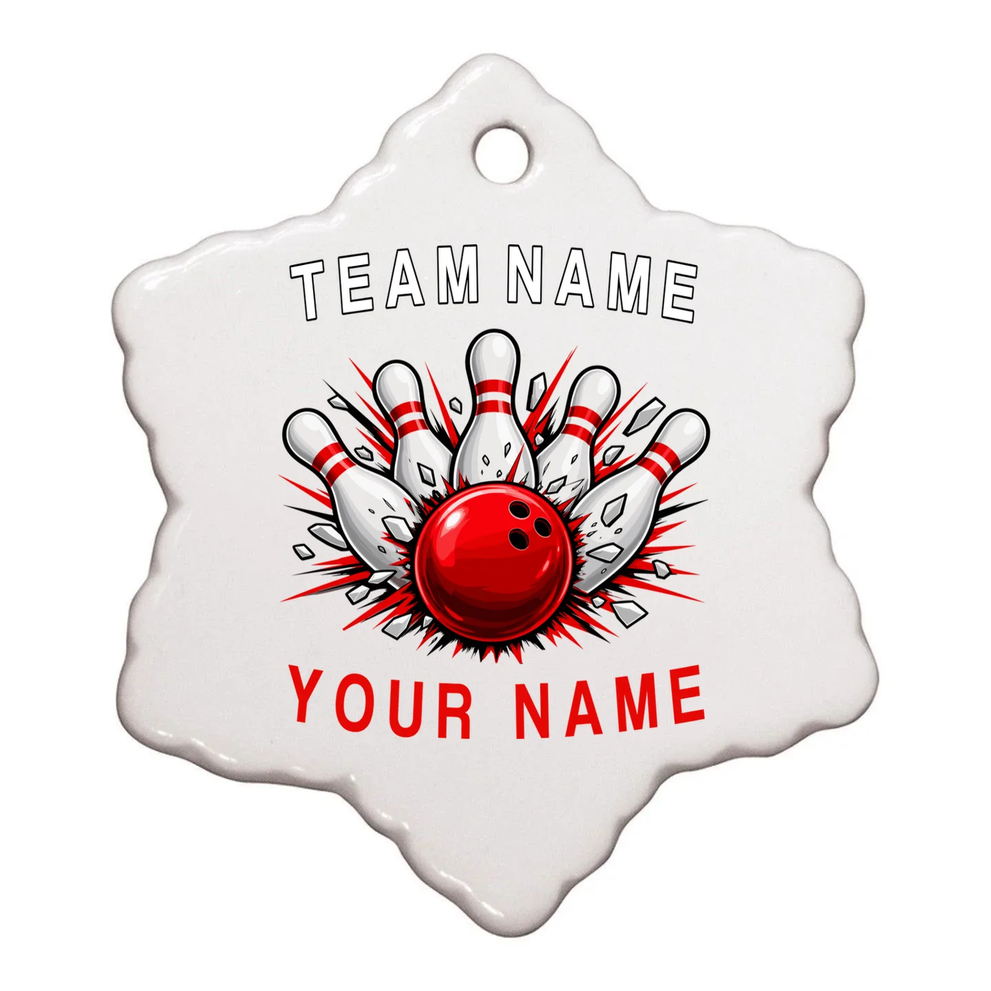 Bowling Team Name Personalized Custom Gift - Custom Bowling Pins & Ball Team Design Ornament - Back - Close-up