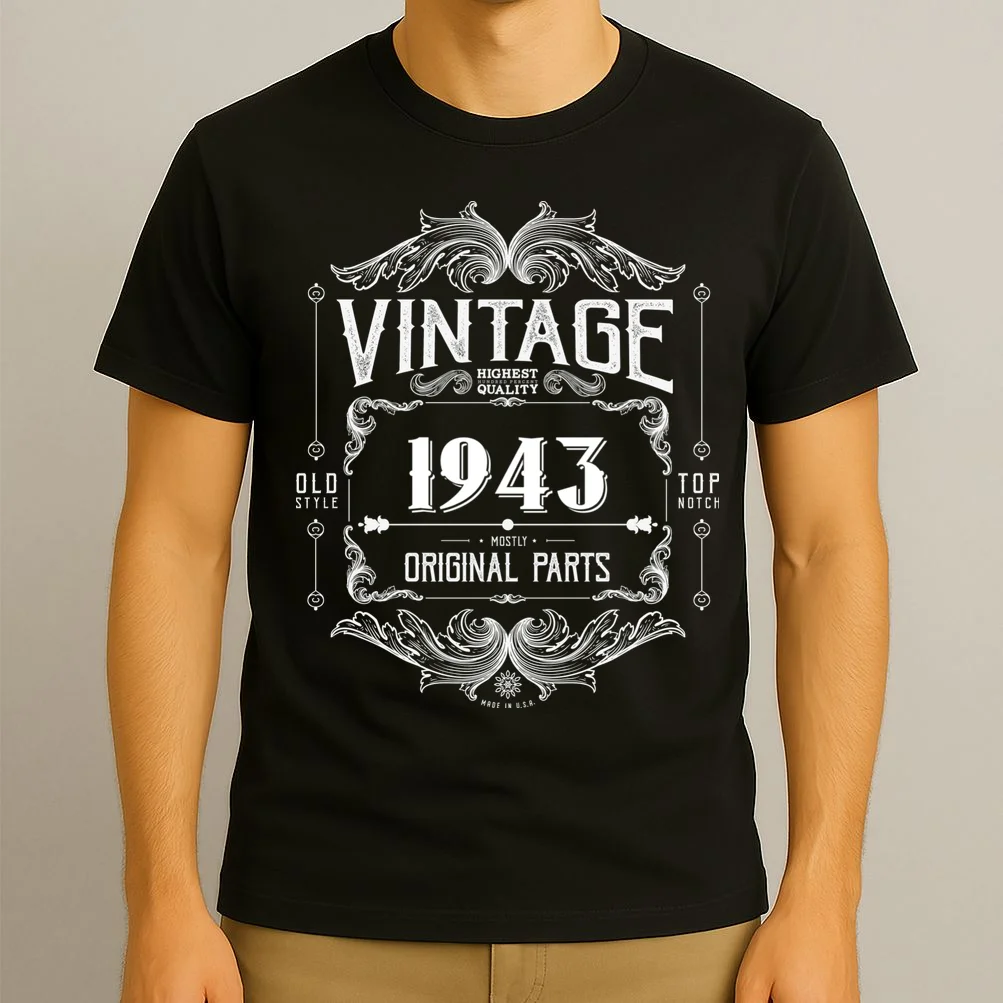 Birthday Vintage Year Mostly Original Parts Custom Personalized T-Shirt - Front 3
