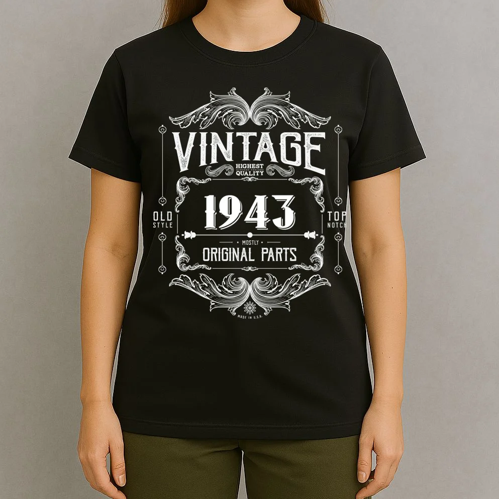 Birthday Vintage Year Mostly Original Parts Custom Personalized T-Shirt - Front 4