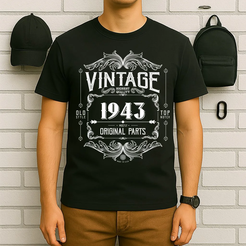 Birthday Vintage Year Mostly Original Parts Custom Personalized T-Shirt - Front 6