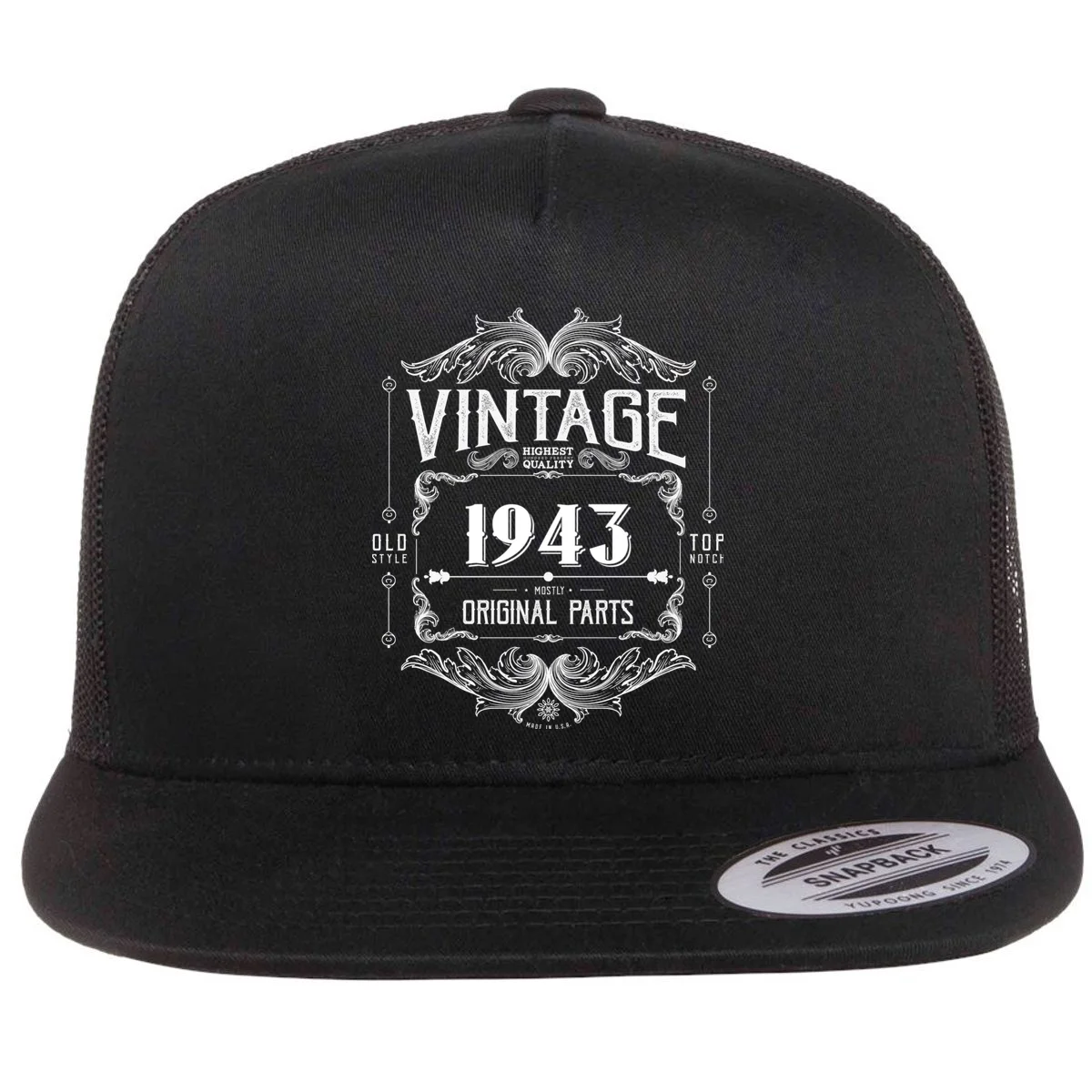 Birthday Vintage Year Mostly Original Parts Custom Personalized Flat Bill Trucker Hat - Front