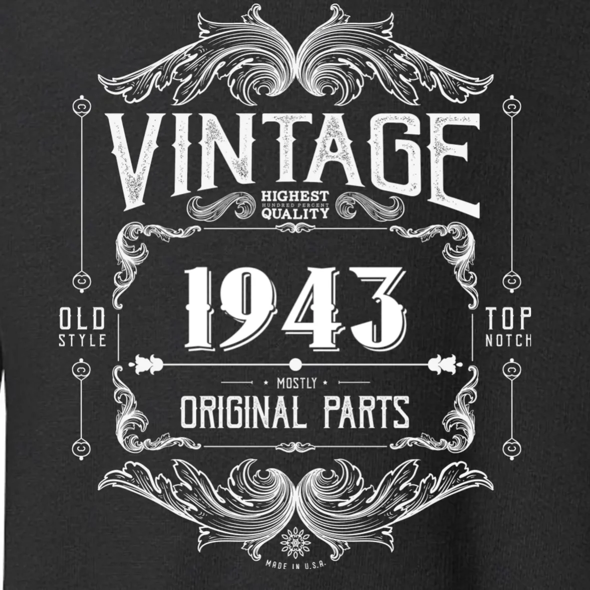Birthday Vintage Year Mostly Original Parts Custom Personalized Toddler Sweatshirt - Front - Close-up