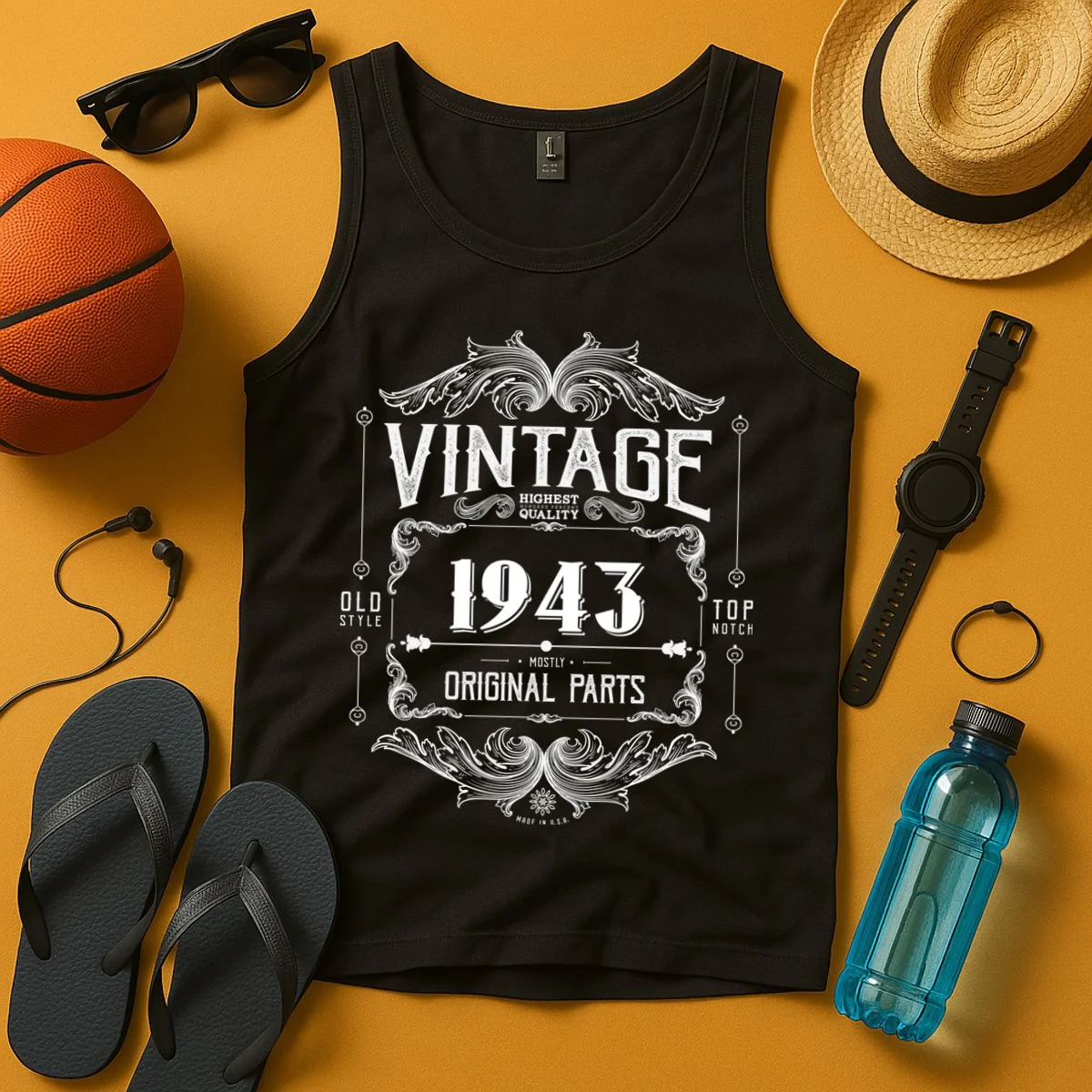 Birthday Vintage Year Mostly Original Parts Custom Personalized Men's Tank Top - Front 3