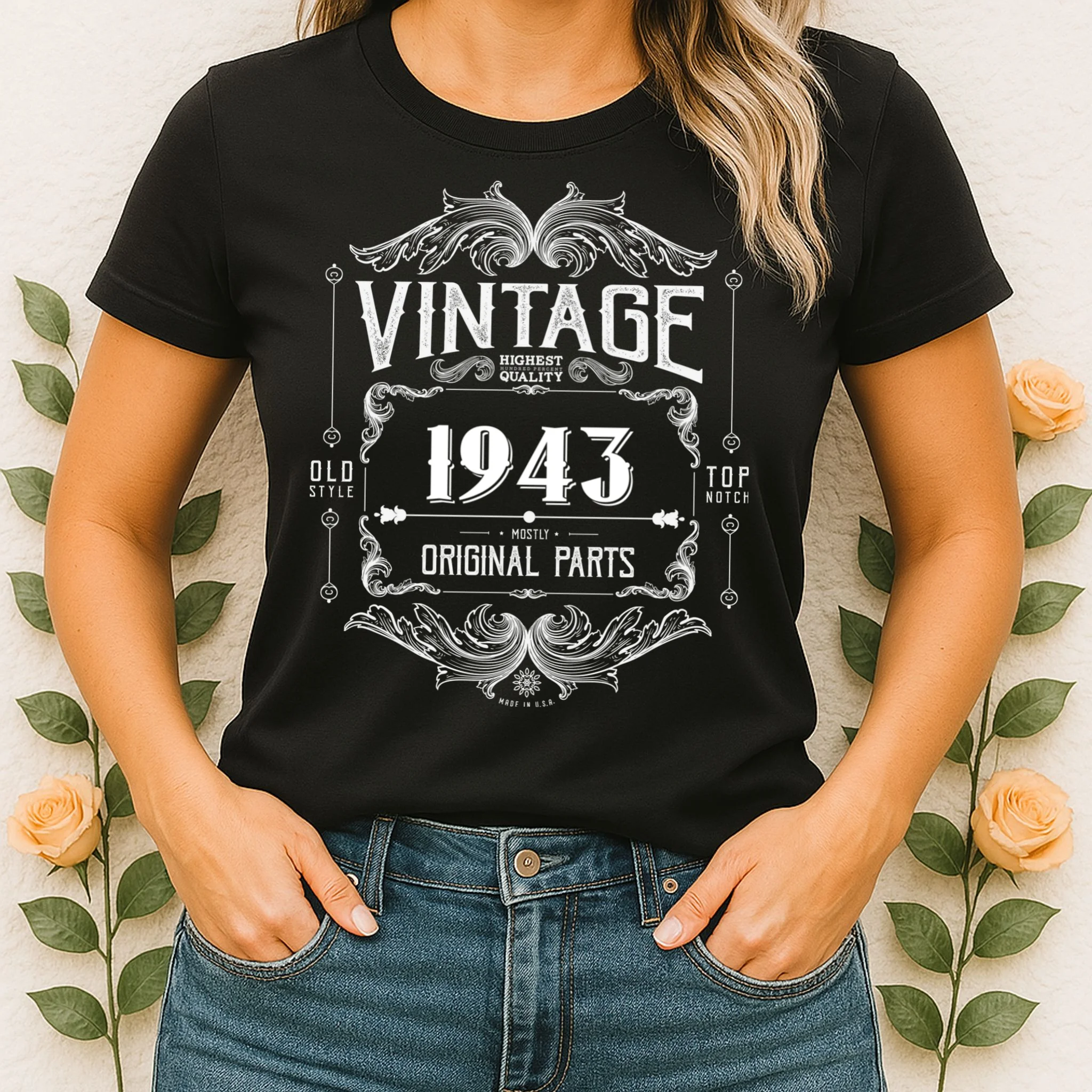 Birthday Vintage Year Mostly Original Parts Custom Personalized Women's T-Shirt - Front 1
