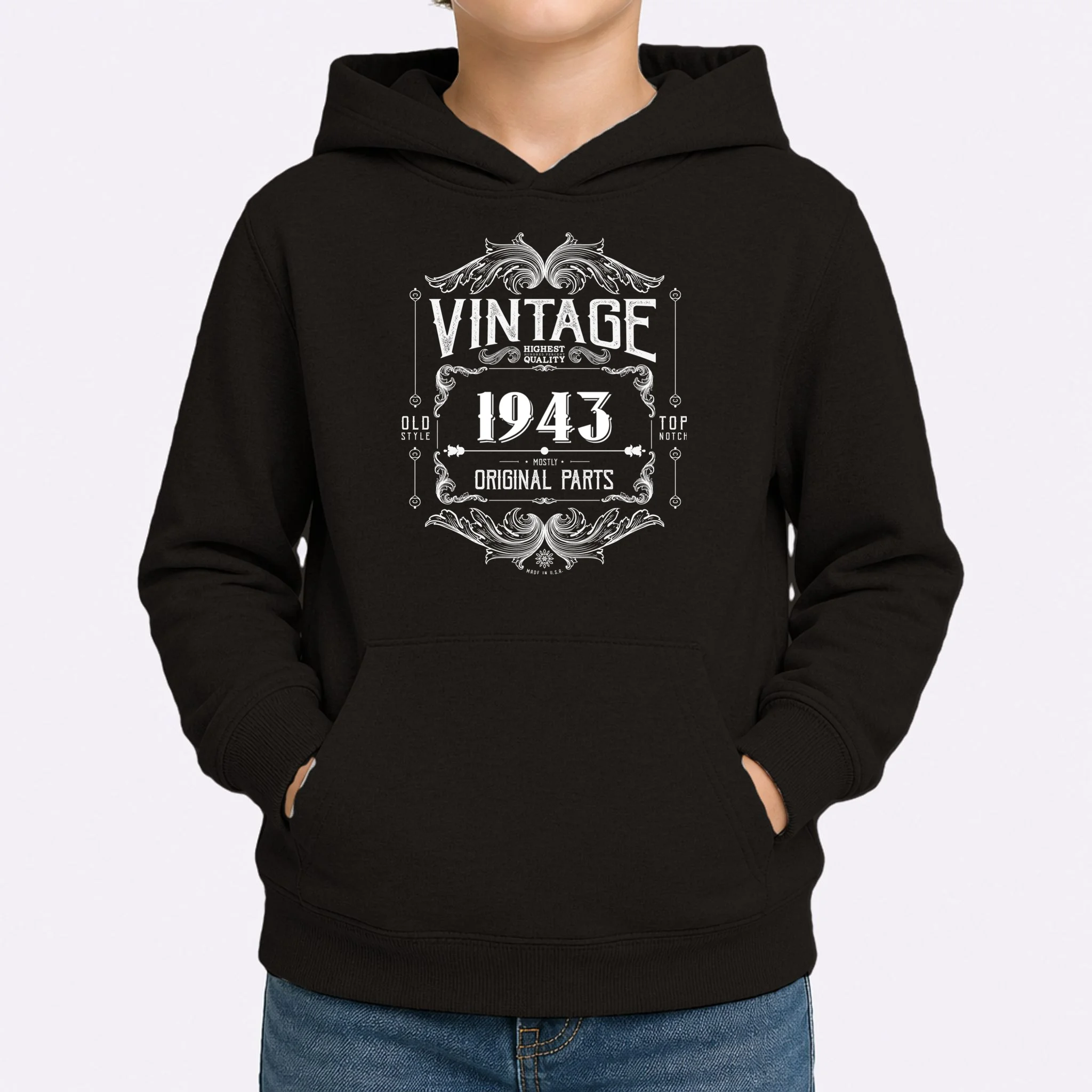 Birthday Vintage Year Mostly Original Parts Custom Personalized Kids Hoodie - Front 1