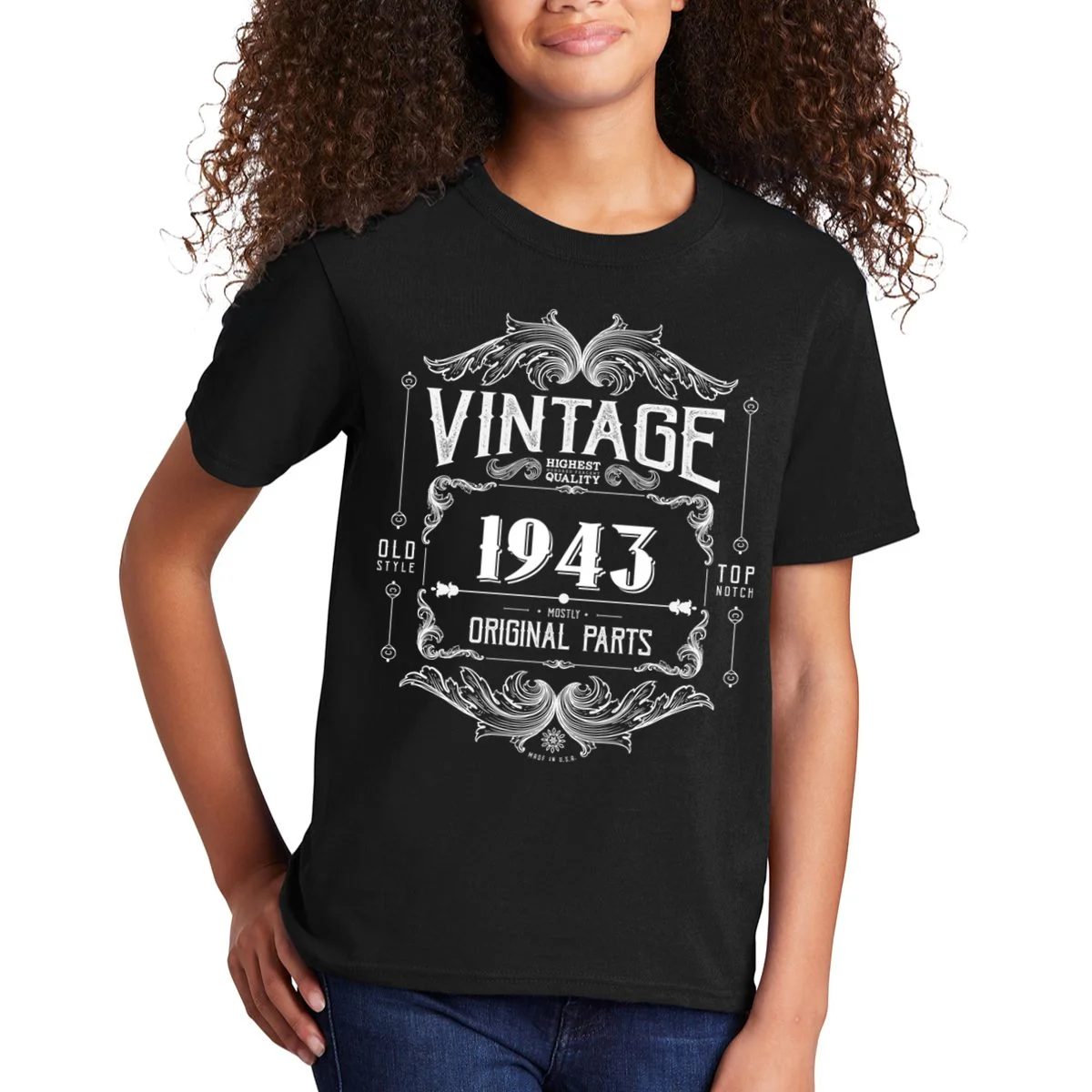 Birthday Vintage Year Mostly Original Parts Custom Personalized Kids T-Shirt - Front 1