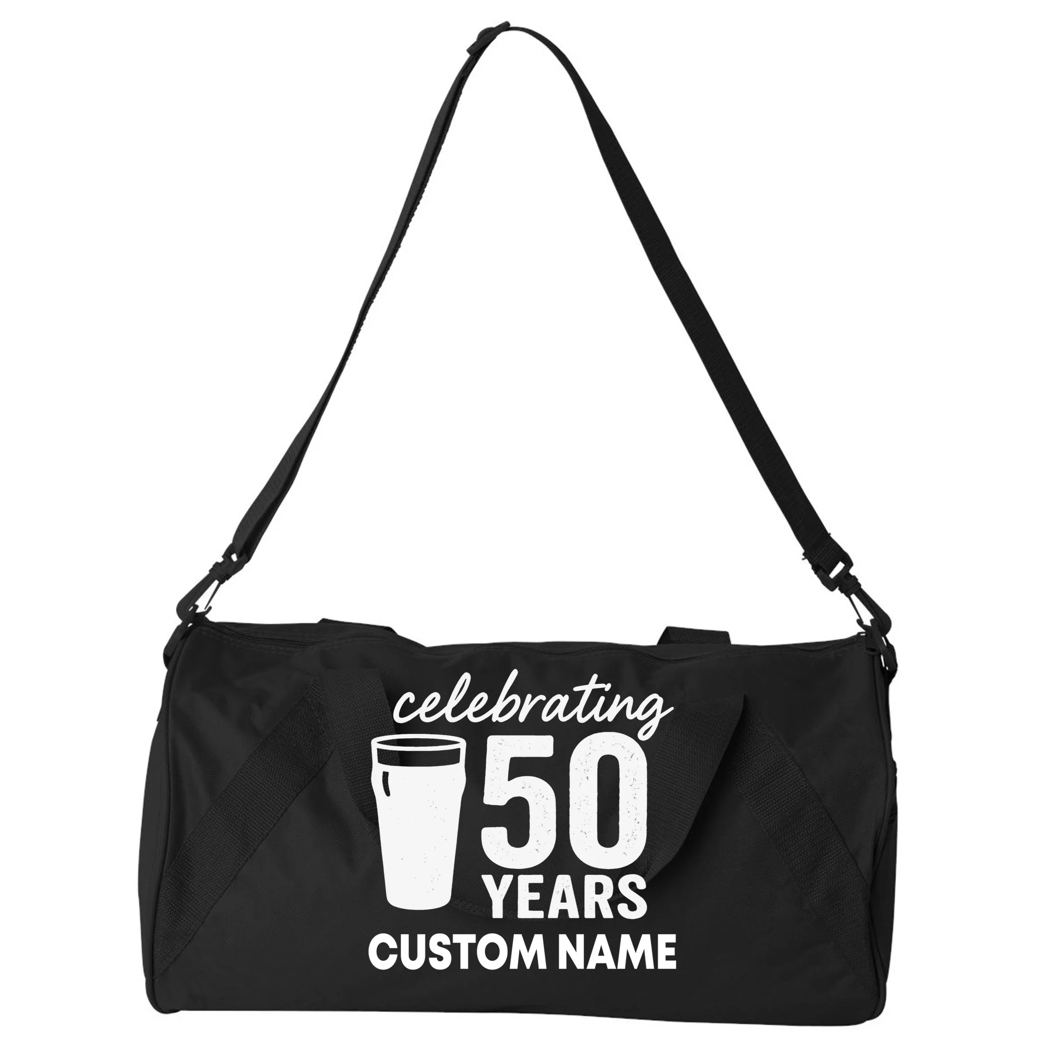 celebrating 50 years custom name Duffel Bag - Front