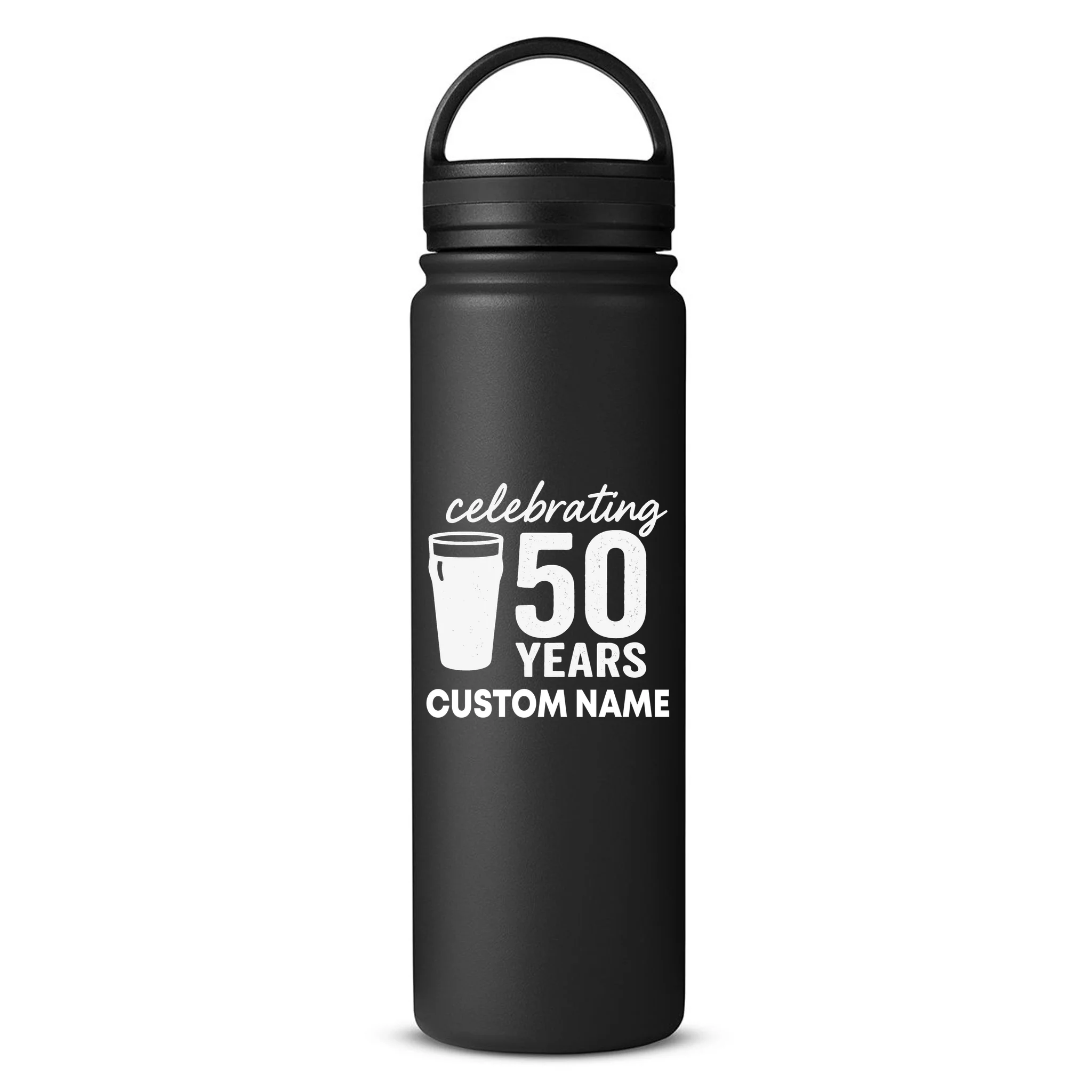 celebrating 50 years custom name 24oz Water Bottle - Front