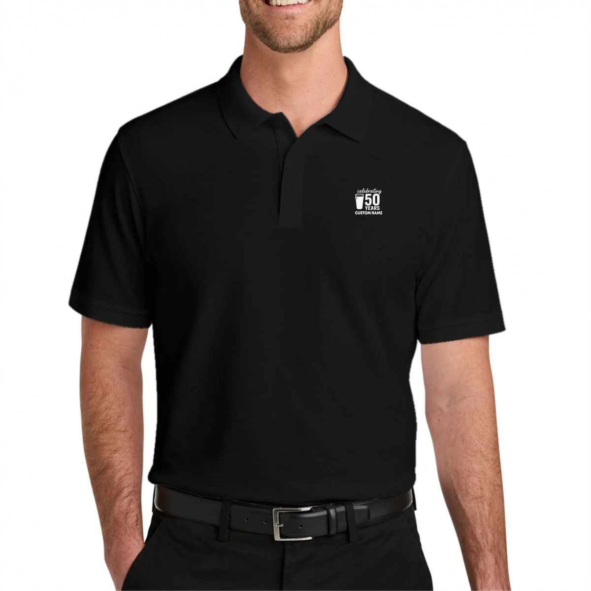 celebrating 50 years custom name Men's Polo - Front 1