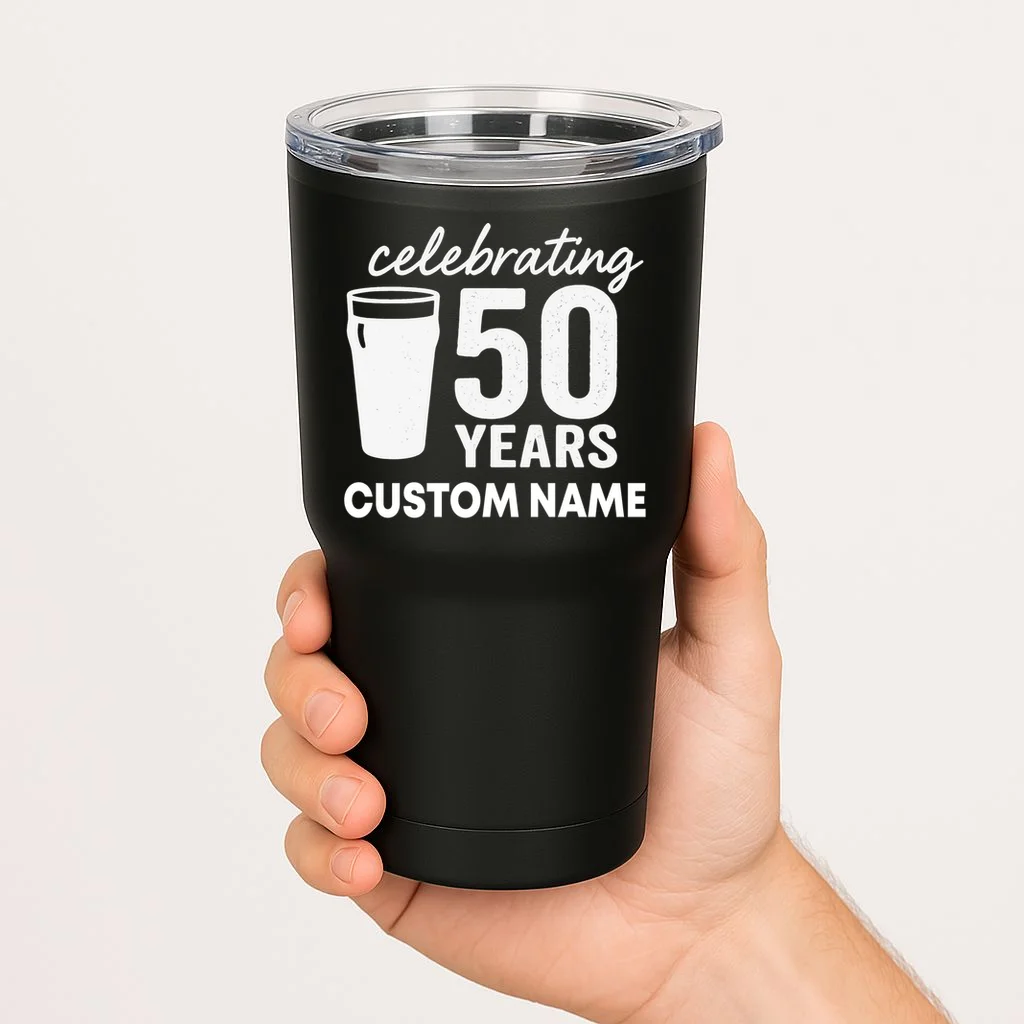 celebrating 50 years custom name 20oz Tumbler - Front 1