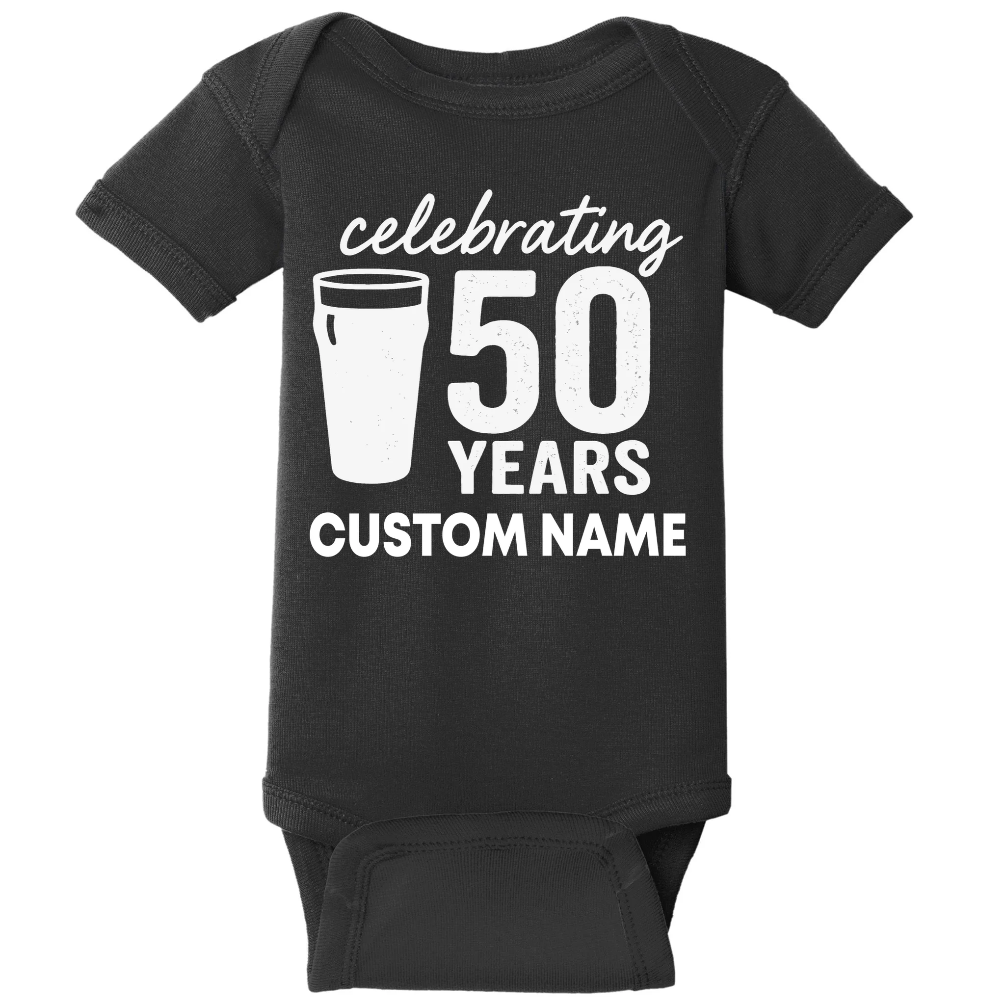 celebrating 50 years custom name Baby Bodysuit - Front