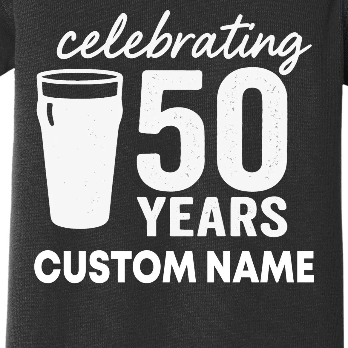 celebrating 50 years custom name Baby Bodysuit - Front - Close-up