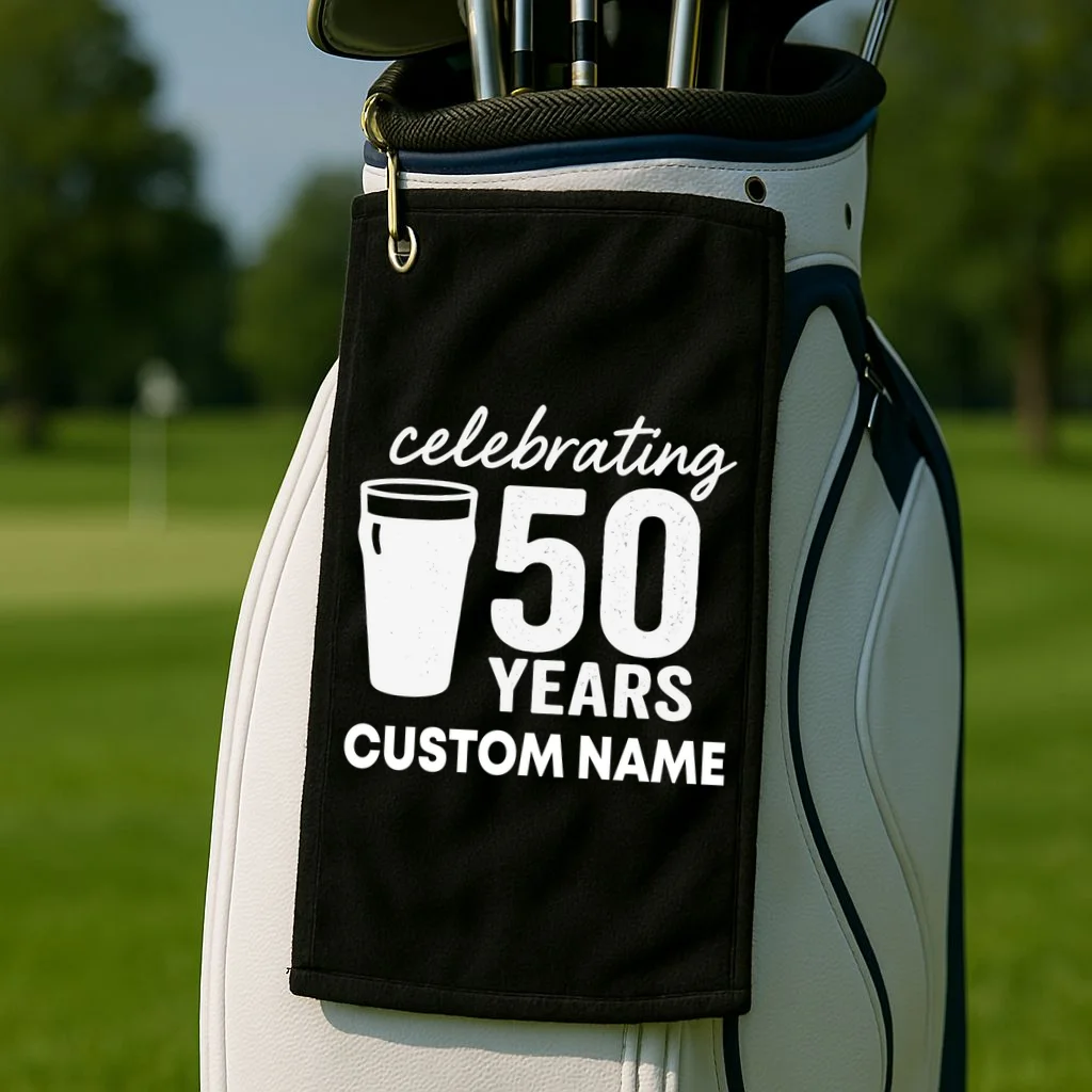 celebrating 50 years custom name Golf Towel - Front 2
