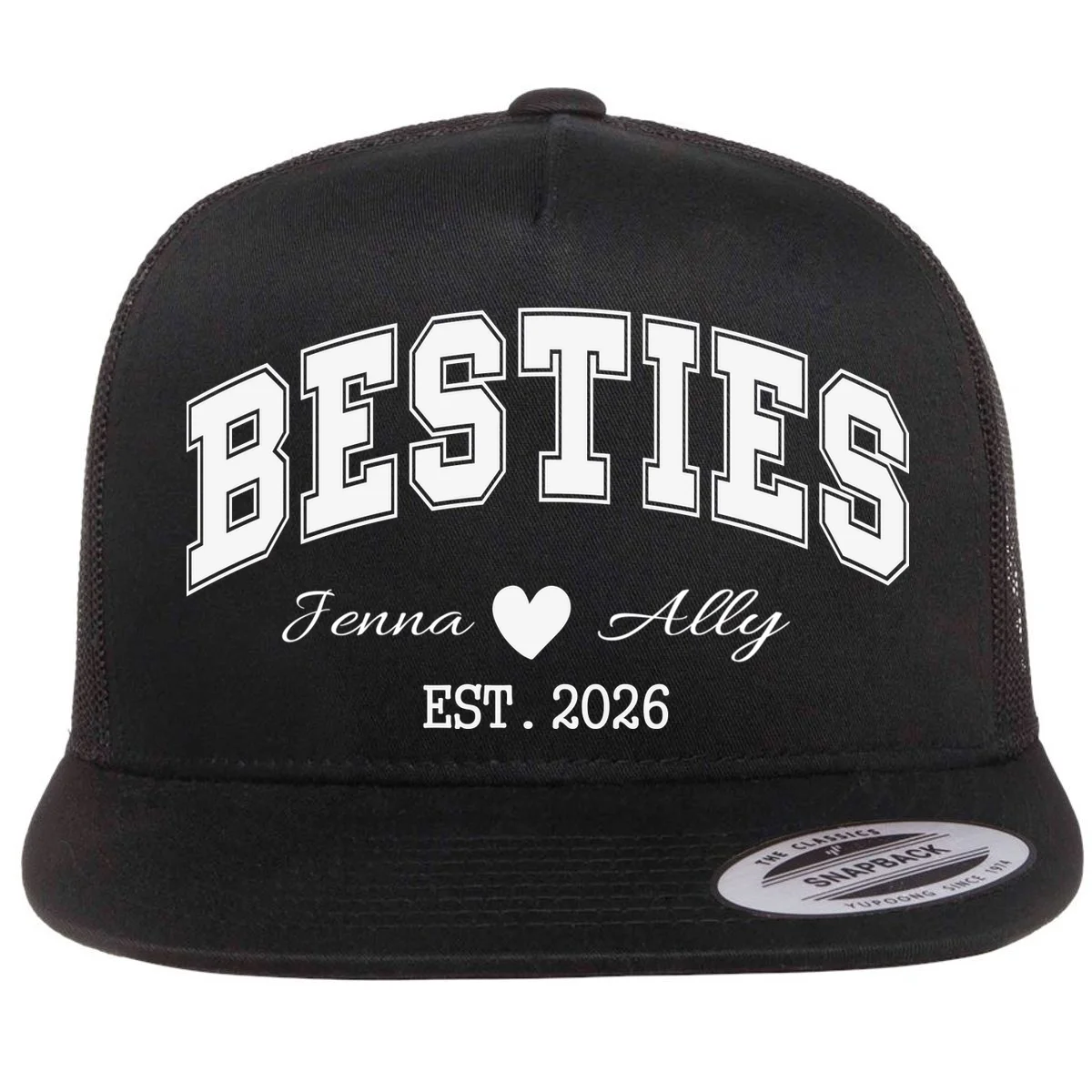 Custom Besties Best Friend Gift Flat Bill Trucker Hat - Front