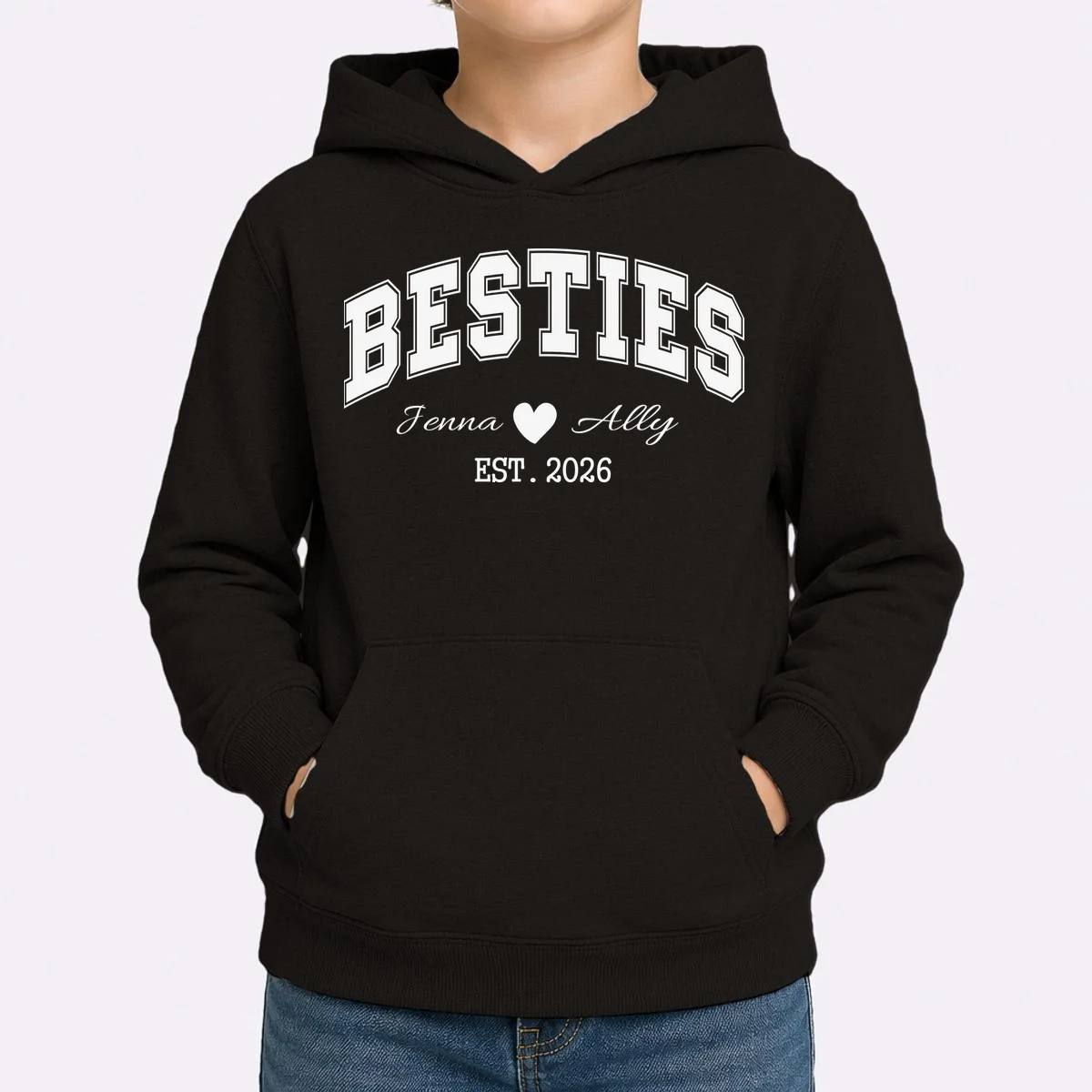 Custom Besties Best Friend Gift Kids Hoodie - Front 1