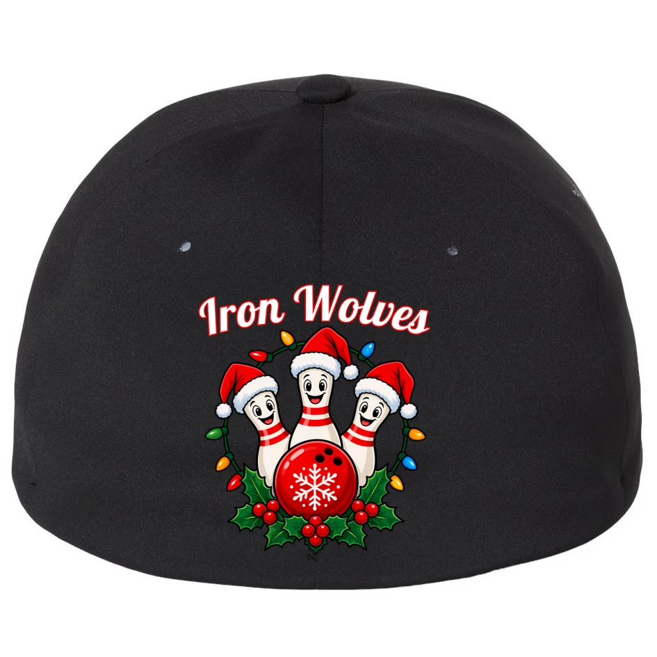 Christmas Bowling Pins – Santa Hat & Snowflake Custom Name & Team Name Flexfit Men's Snapback Hat - Back - Close-up