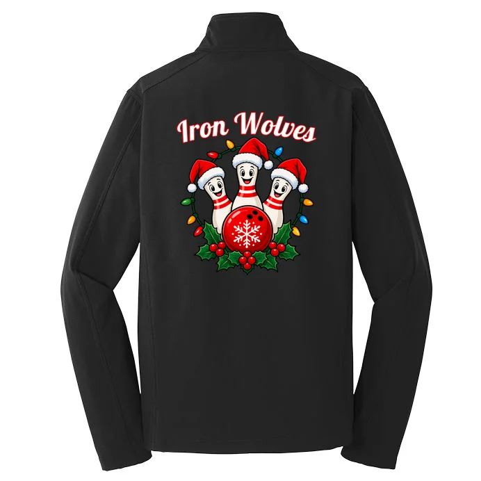 Christmas Bowling Pins – Santa Hat & Snowflake Custom Name & Team Name Men's Soft Jacket - Back - Close-up