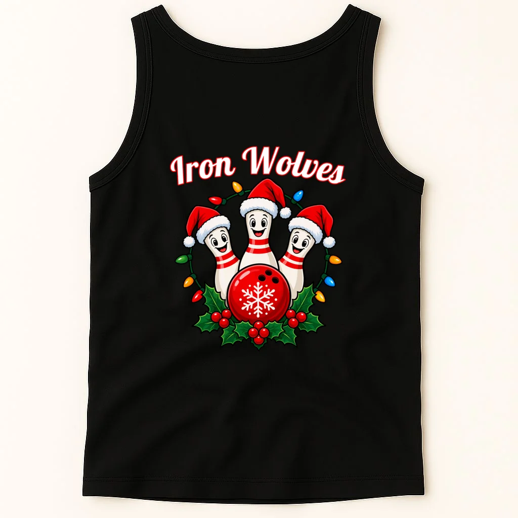 Christmas Bowling Pins – Santa Hat & Snowflake Custom Name & Team Name Men's Tank Top - Back 1