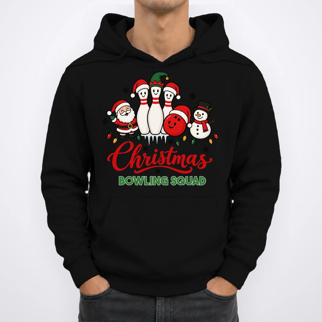 Christmas Bowling Personalized Holiday Gift -  Minimalist Christmas Bowling Design Men's Hoodie - Front 1