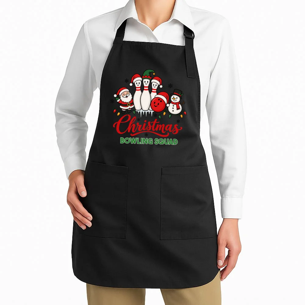 Christmas Bowling Personalized Holiday Gift -  Minimalist Christmas Bowling Design Apron - Front 1