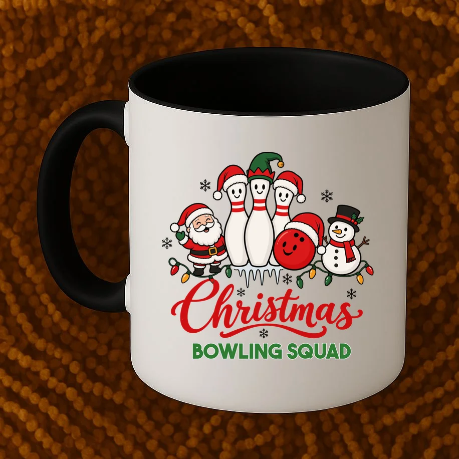 Christmas Bowling Personalized Holiday Gift -  Minimalist Christmas Bowling Design Mug - Front 1