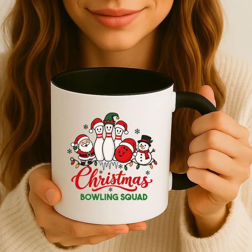 Christmas Bowling Personalized Holiday Gift -  Minimalist Christmas Bowling Design Mug - Front 2