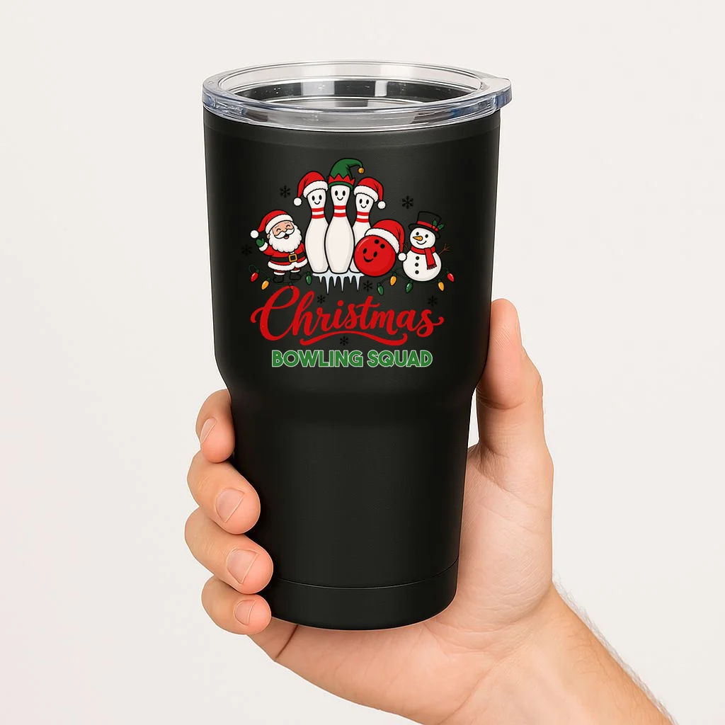 Christmas Bowling Personalized Holiday Gift -  Minimalist Christmas Bowling Design 20oz Tumbler - Front 1
