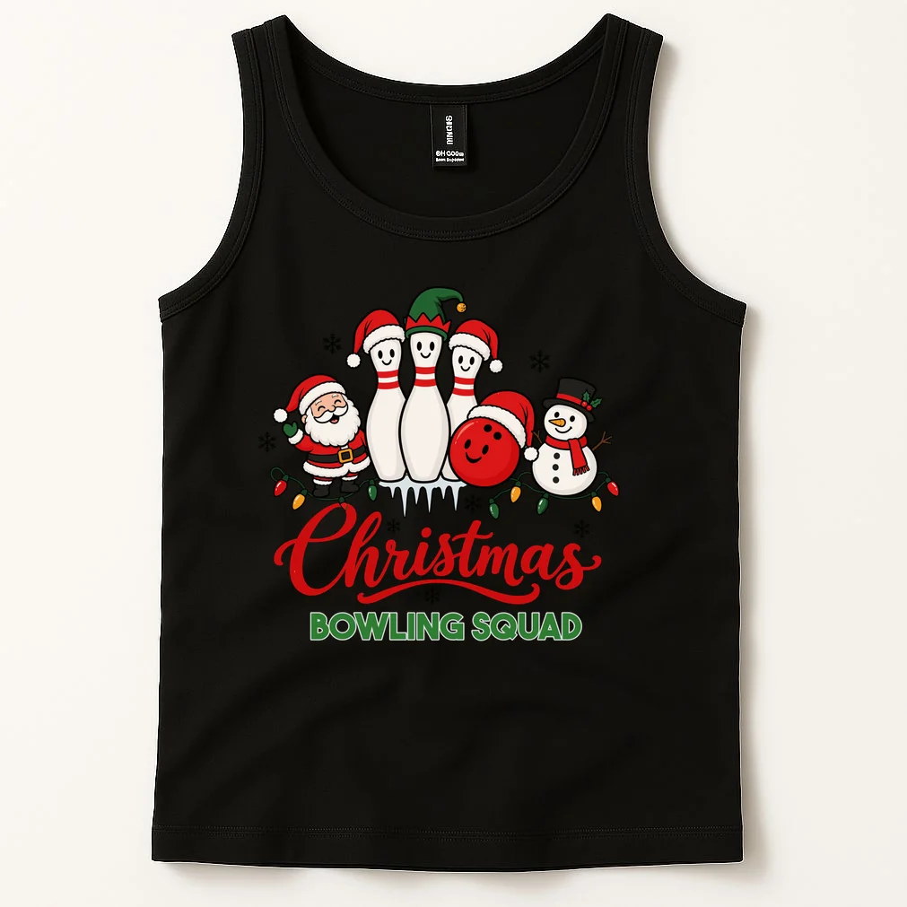 Christmas Bowling Personalized Holiday Gift -  Minimalist Christmas Bowling Design Men's Tank Top - Front 1