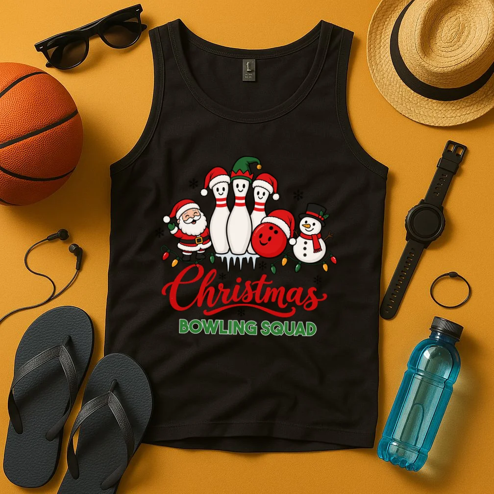 Christmas Bowling Personalized Holiday Gift -  Minimalist Christmas Bowling Design Men's Tank Top - Front 3