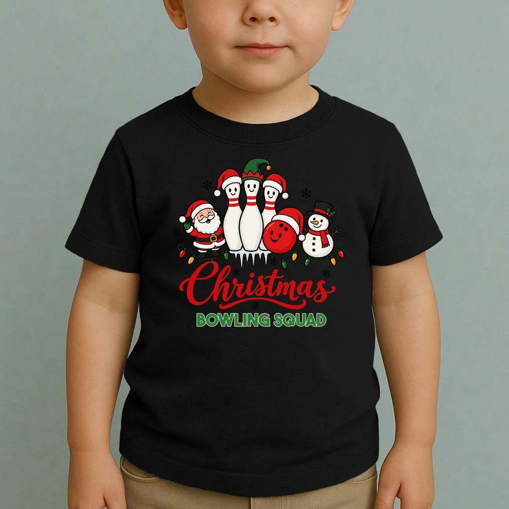 Christmas Bowling Personalized Holiday Gift -  Minimalist Christmas Bowling Design Toddler T-Shirt - Front 1