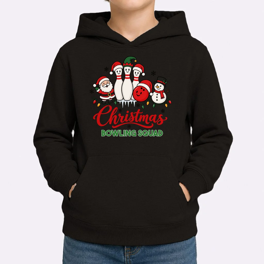 Christmas Bowling Personalized Holiday Gift -  Minimalist Christmas Bowling Design Kids Hoodie - Front 1