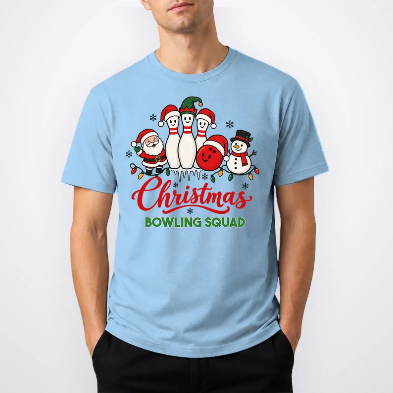 Christmas Bowling Personalized Holiday Gift -  Minimalist Christmas Bowling Design Men's T-Shirt - Front 1