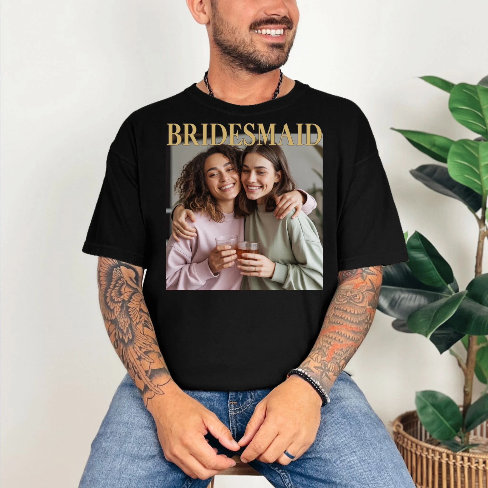 Custom Bridesmaid Upload Photo Personalized Bridesmaid T-Shirt - Front 2