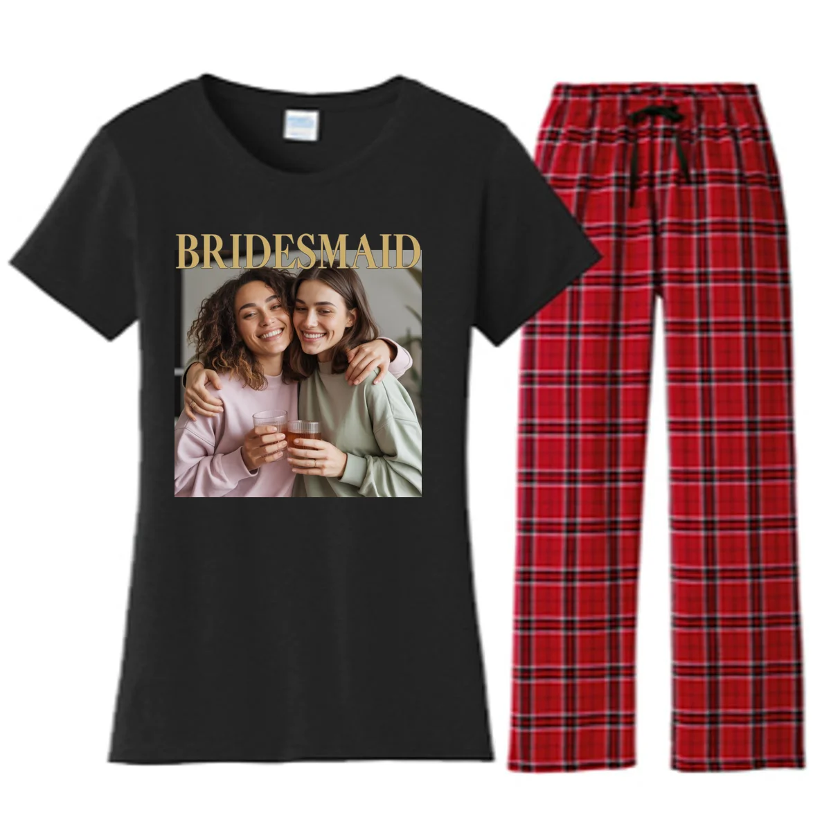 Custom Bridesmaid Upload Photo Personalized Bridesmaid Women's Flannel Pajama Set - Front