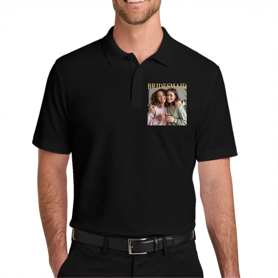 Custom Bridesmaid Upload Photo Personalized Bridesmaid Men's Polo - Front 1