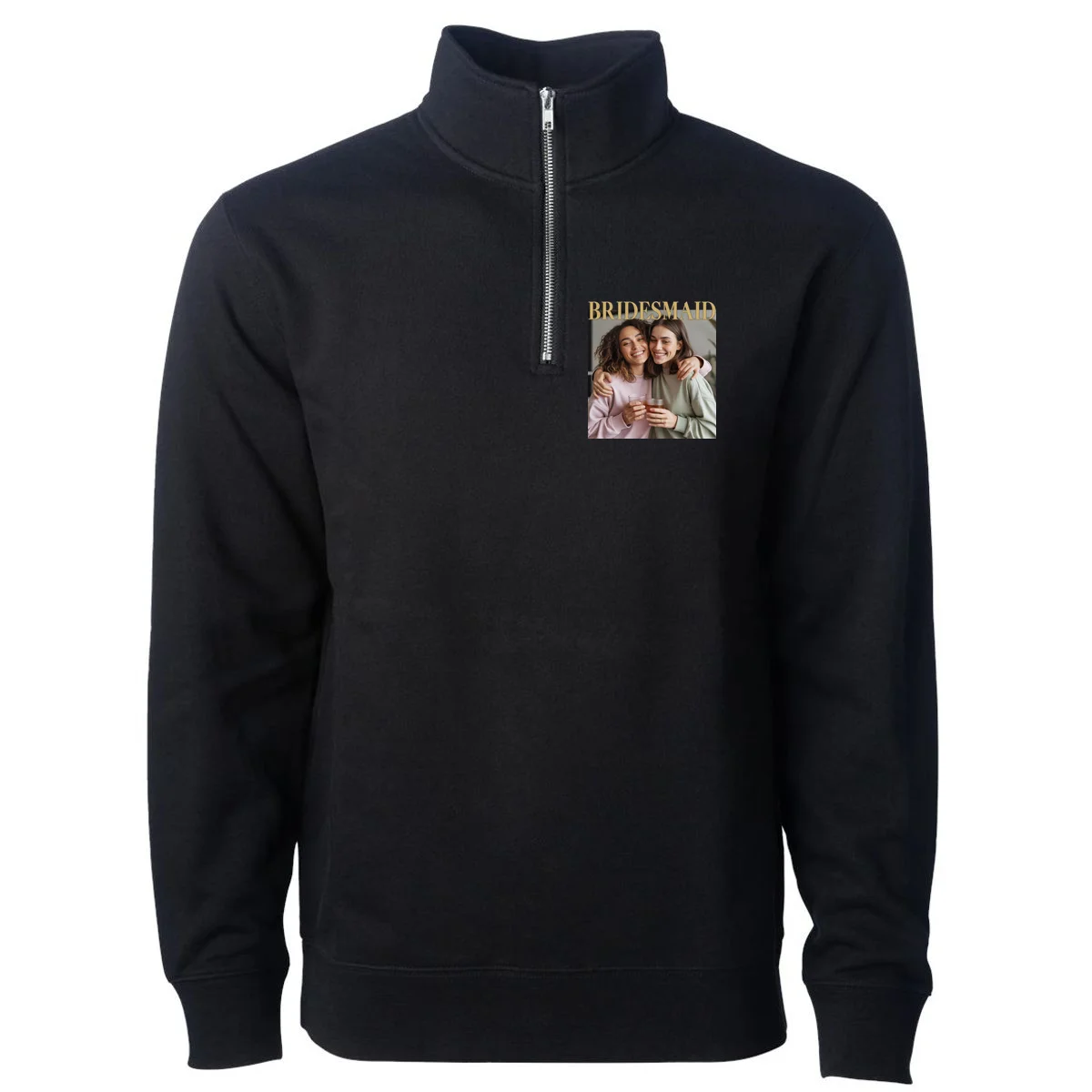 Custom Bridesmaid Upload Photo Personalized Bridesmaid Men's Pullover Quarter Zip - Front