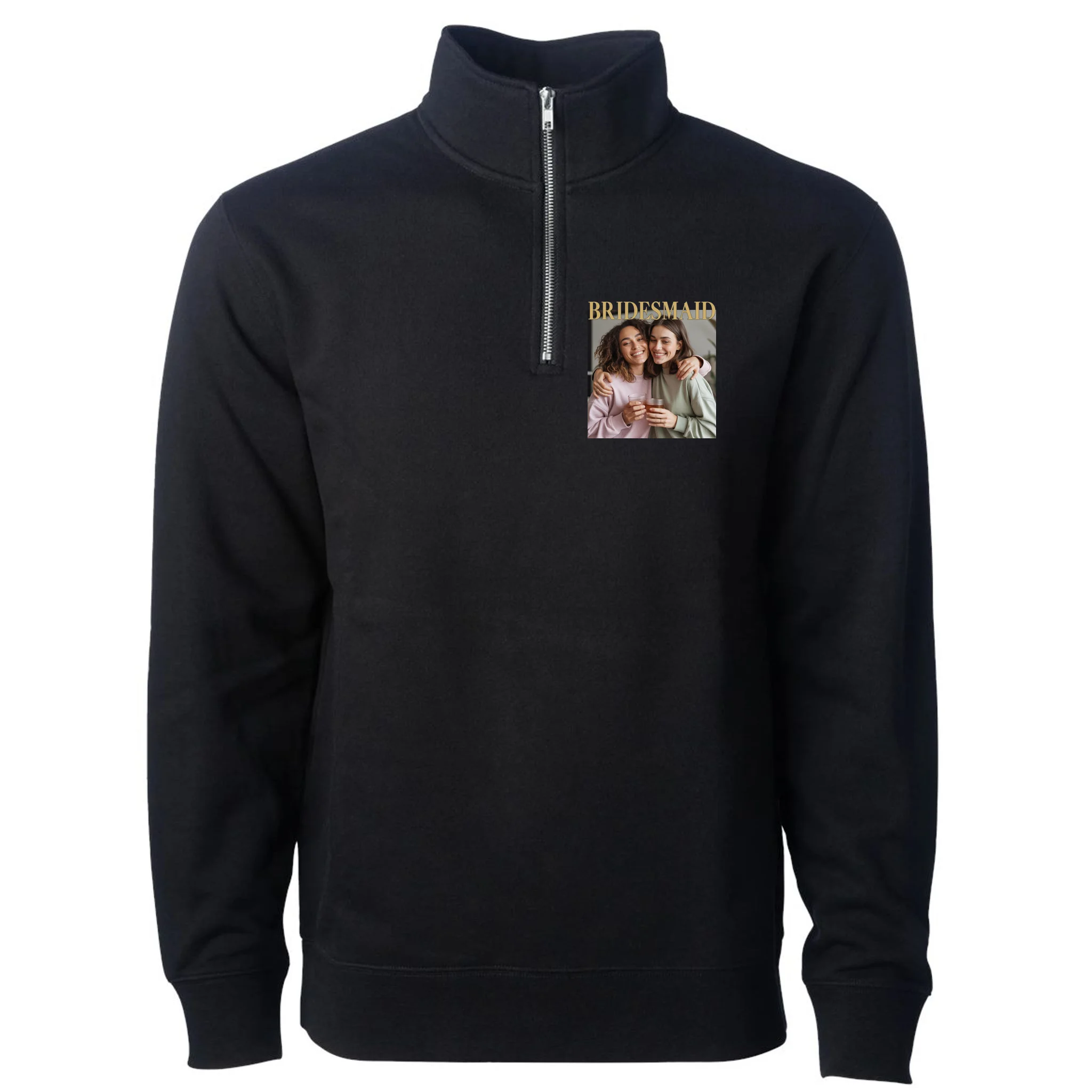 Custom Bridesmaid Upload Photo Personalized Bridesmaid Men's Pullover Quarter Zip - Front
