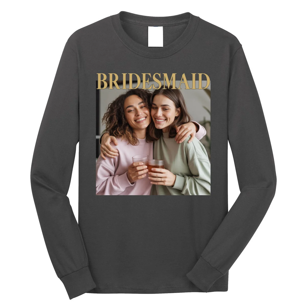 Custom Bridesmaid Upload Photo Personalized Bridesmaid Long Sleeve Shirt - Front