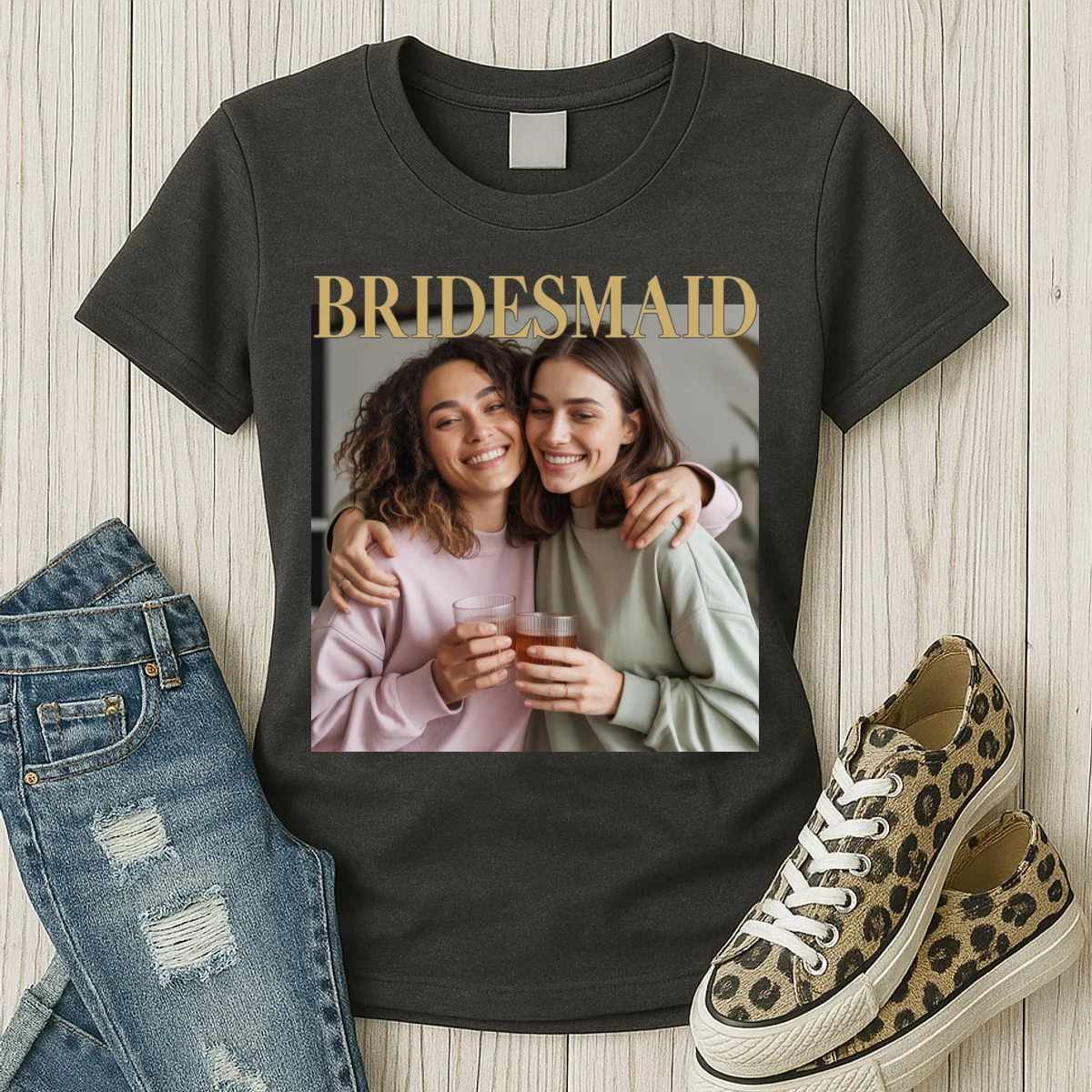 Custom Bridesmaid Upload Photo Personalized Bridesmaid Women's T-Shirt - Front 2