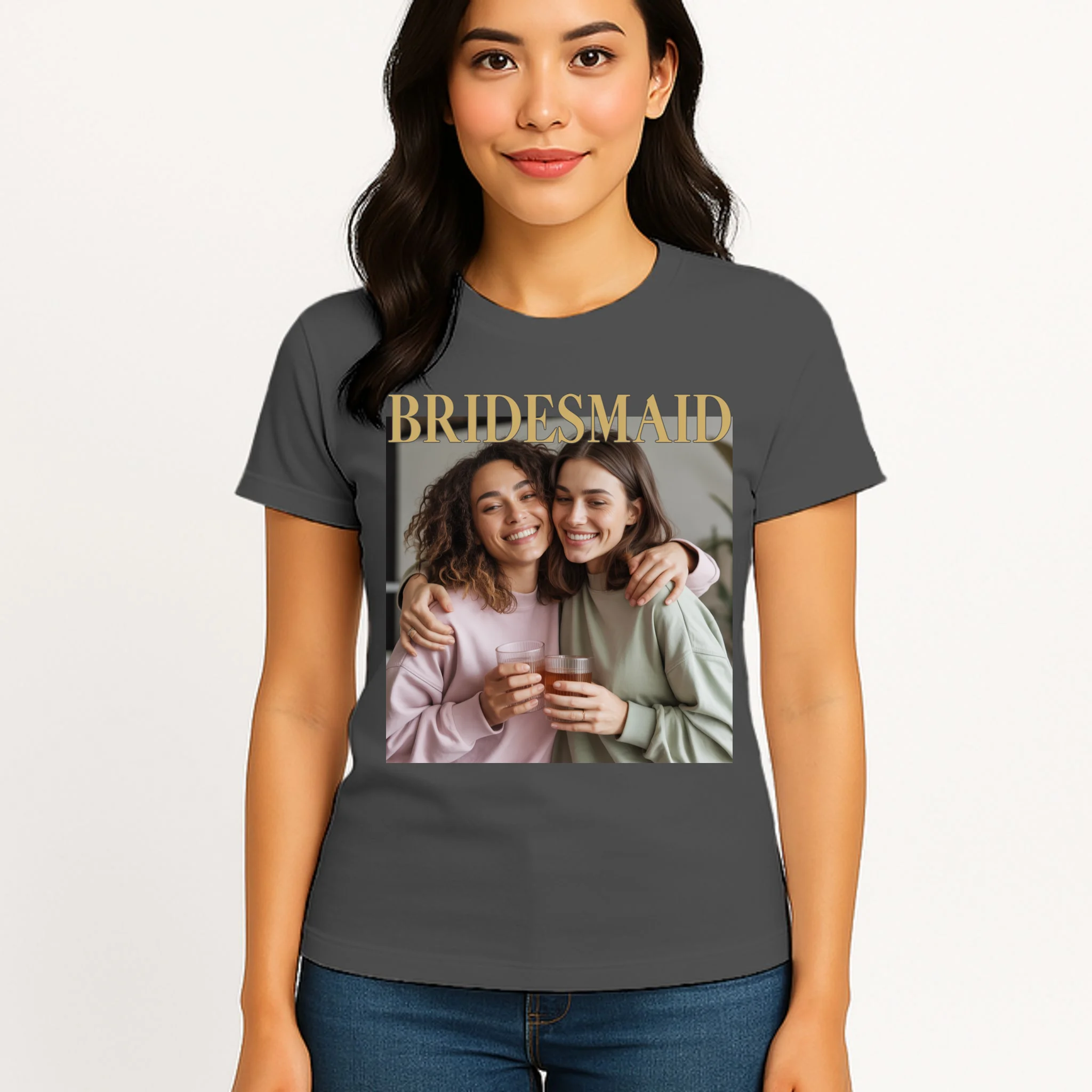 Custom Bridesmaid Upload Photo Personalized Bridesmaid Women's T-Shirt - Front 3