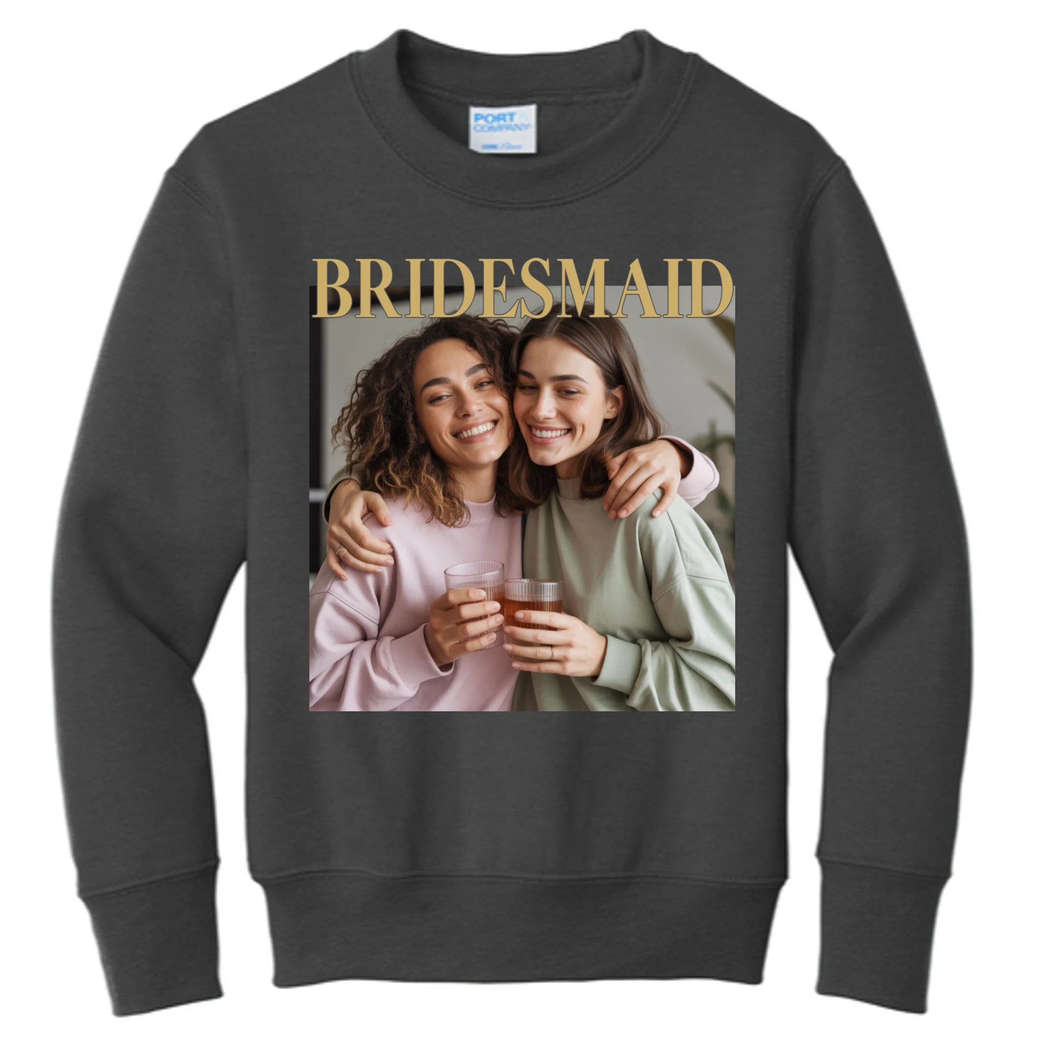 Custom Bridesmaid Upload Photo Personalized Bridesmaid Kids Sweatshirt - Front